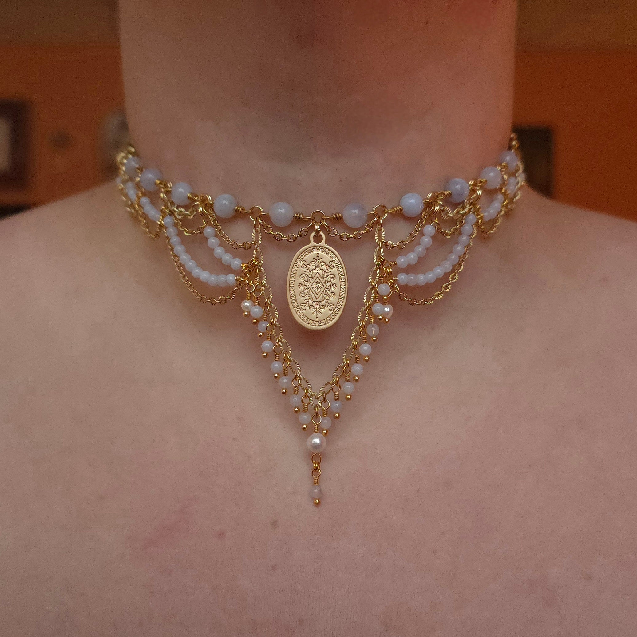 DULCET | Gold & Blue Lace Agate Renaissance Inspired Choker