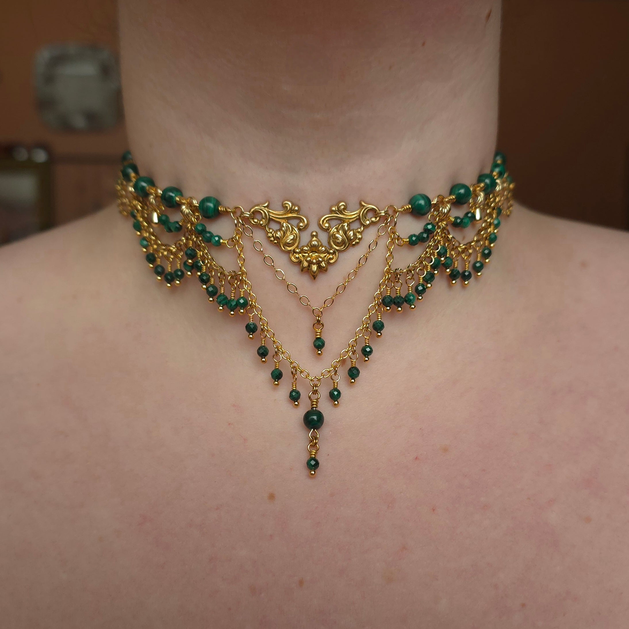 GREENWOOD | Gold & Malachite Renaissance Inspired Choker