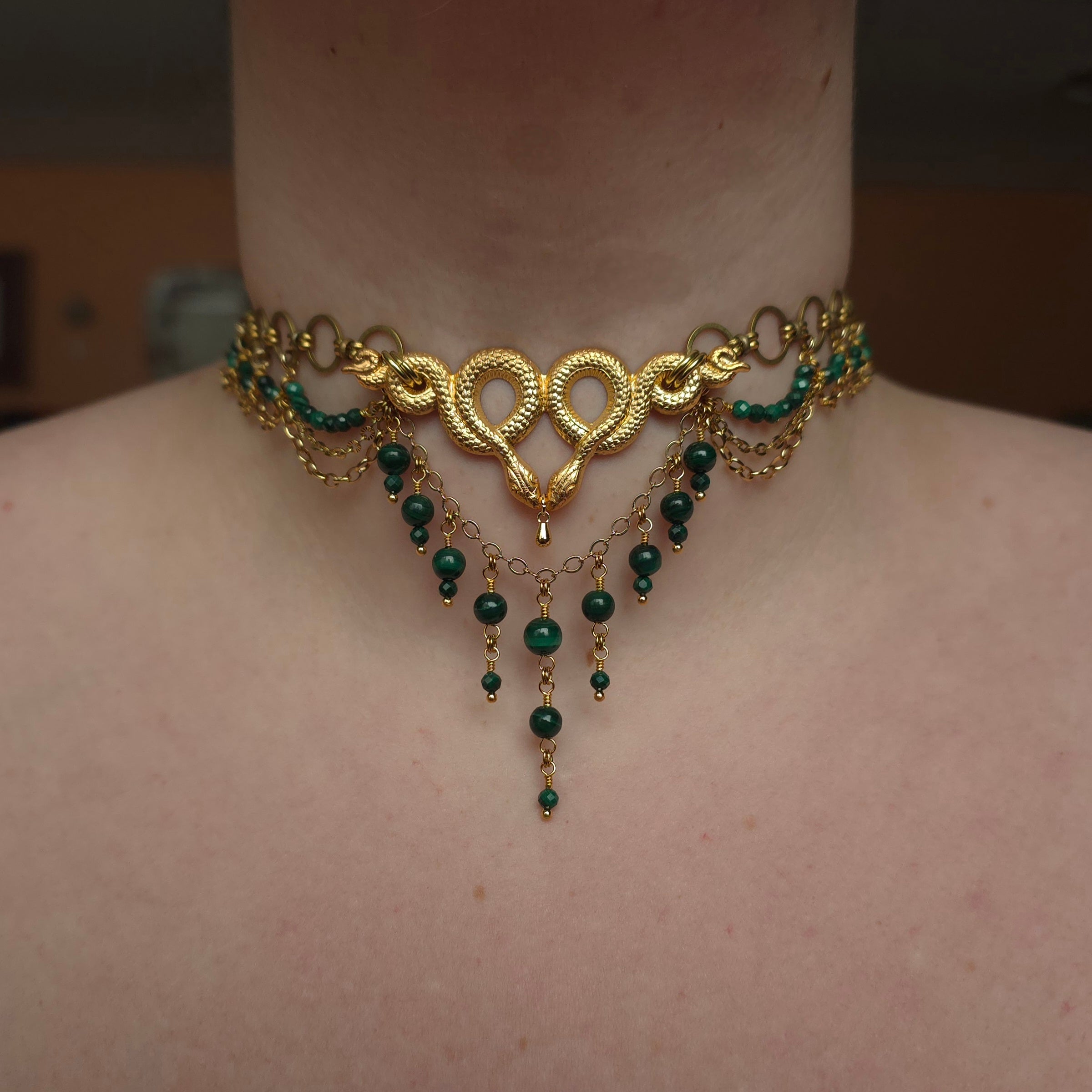 EVE OF EDEN | Gold & Malachite Renaissance Inspired Choker