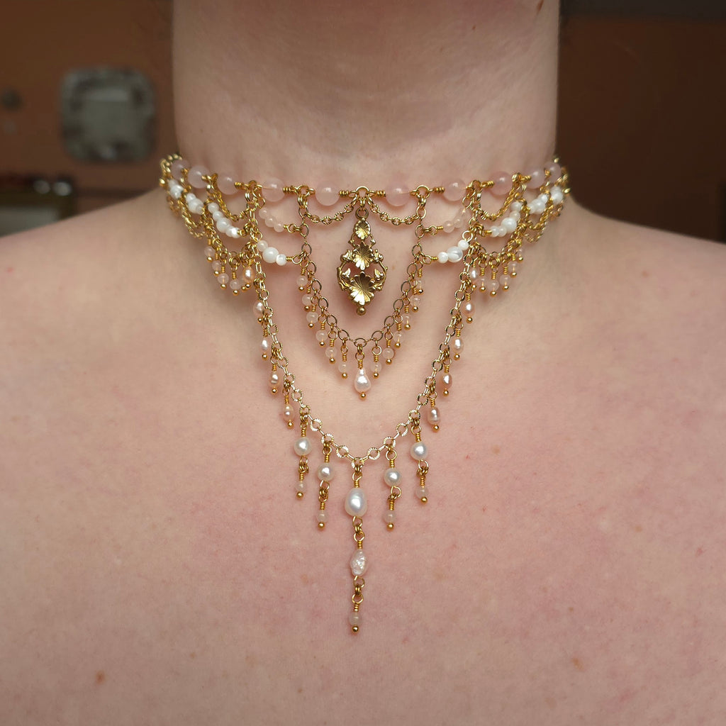 LOVESOME | Gold & Rose Quartz Renaissance Inspired Choker