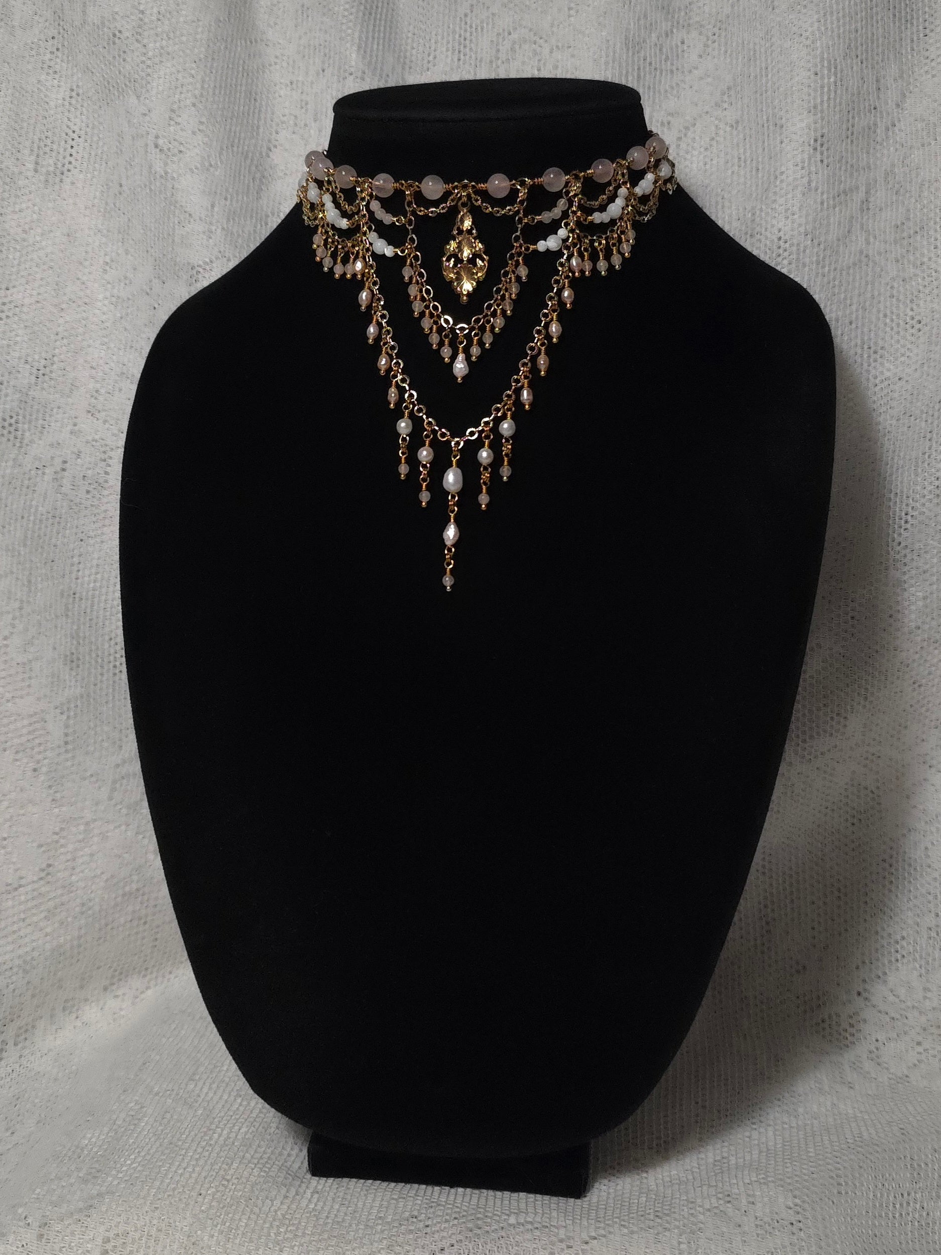 LOVESOME | Gold & Rose Quartz Renaissance Inspired Choker