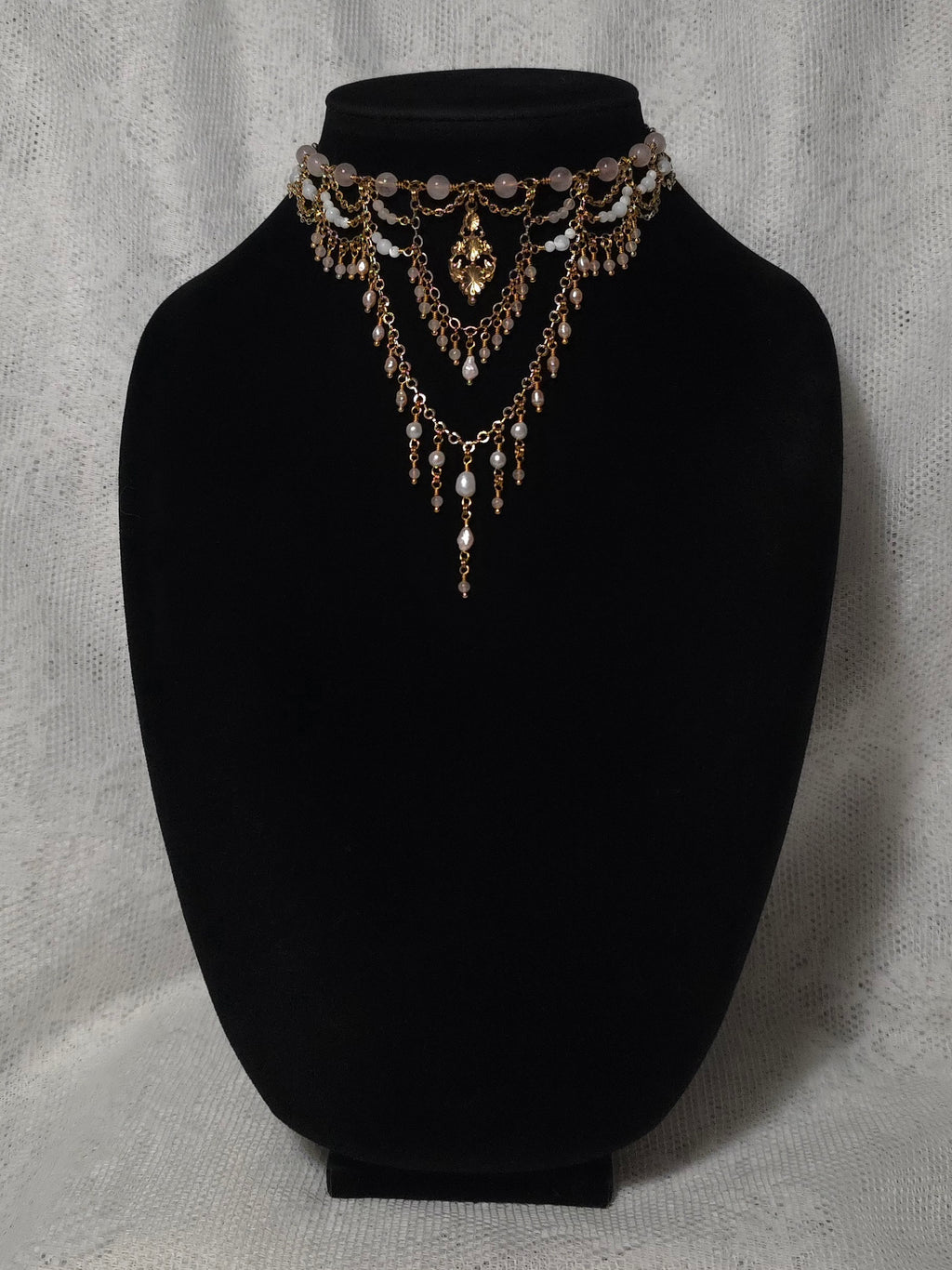 LOVESOME | Gold & Rose Quartz Renaissance Inspired Choker