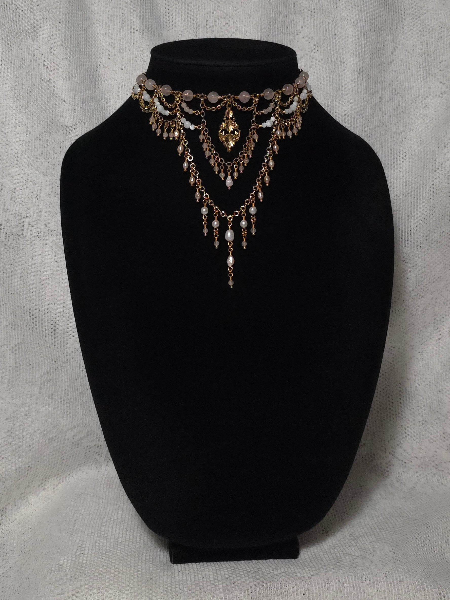 LOVESOME | Gold & Rose Quartz Renaissance Inspired Choker