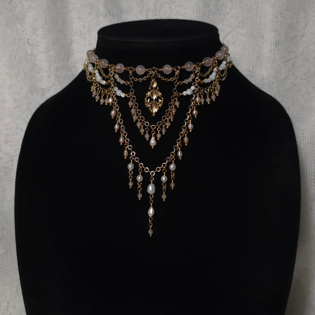 LOVESOME | Gold & Rose Quartz Renaissance Inspired Choker