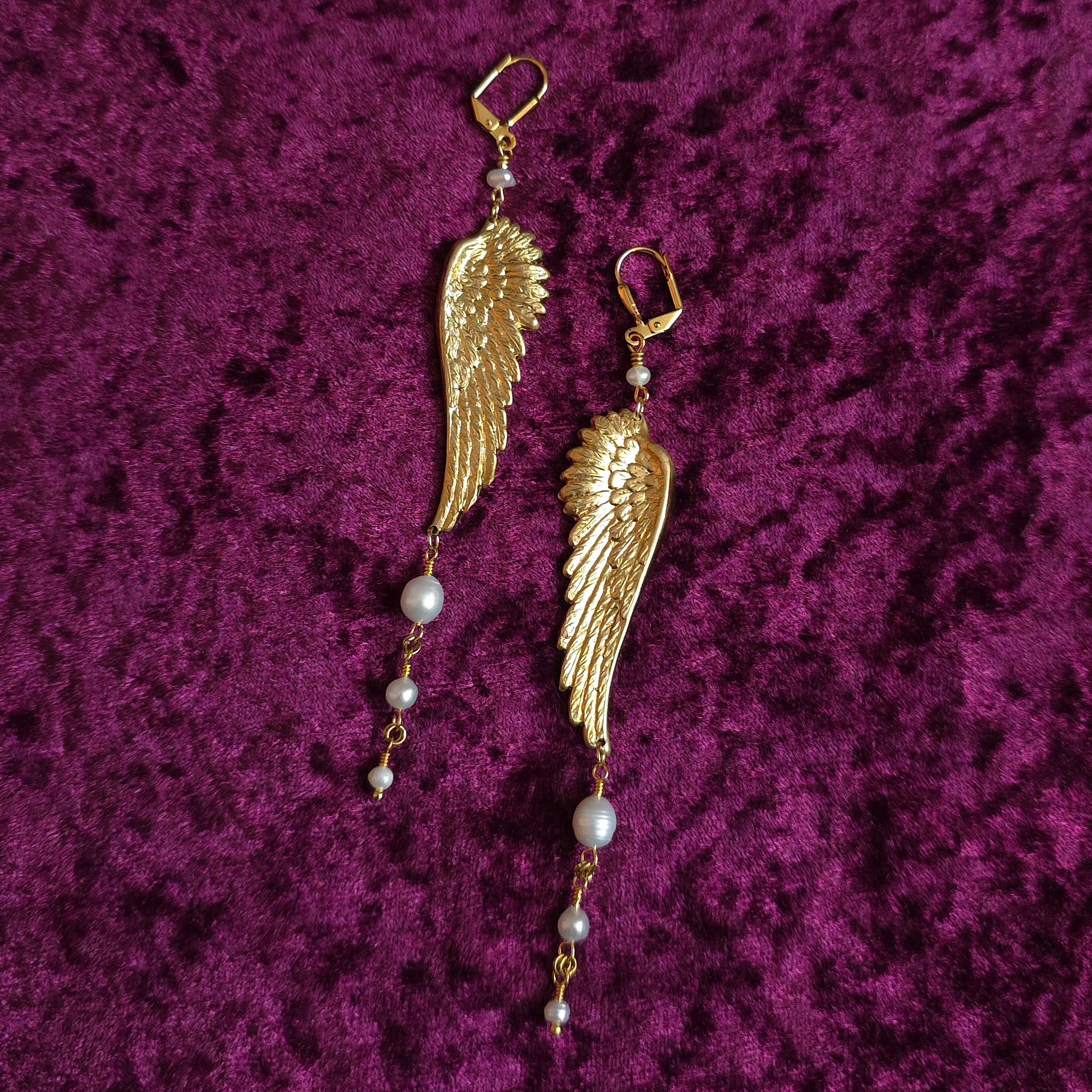 ON WINGS OF LOVE | Gold & Pearl Renaissance Inspired Statement Earrings
