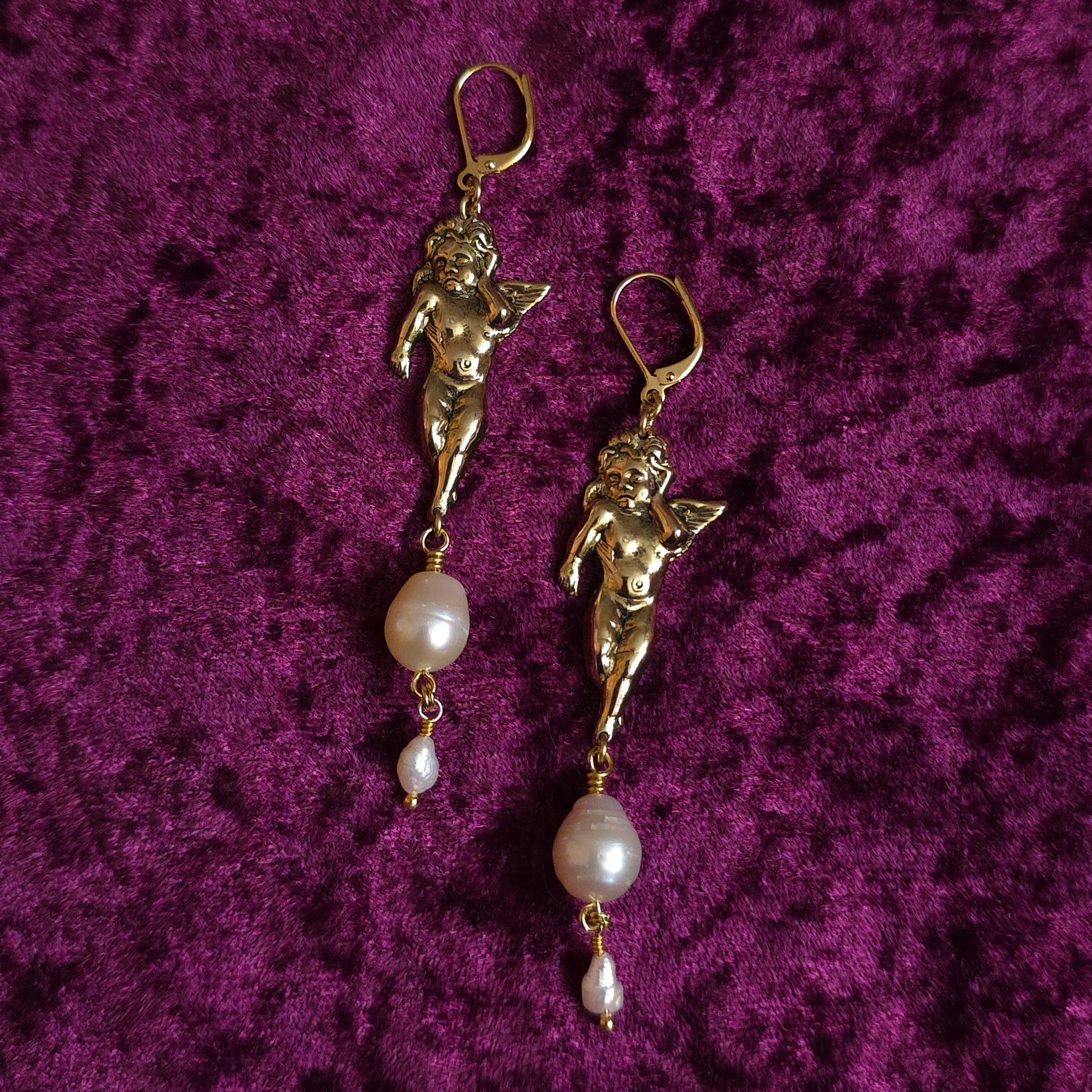 THE LOVERS | Gold & Pink Pearl Renaissance Inspired Statement Earrings