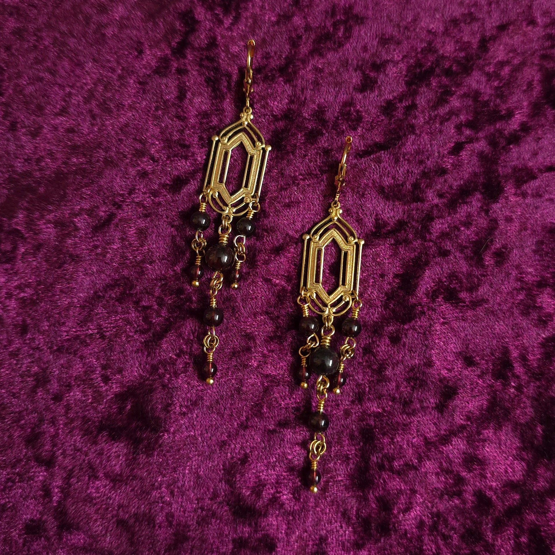 HAUNT ME | Gold & Garnet Renaissance Inspired Statement Earrings