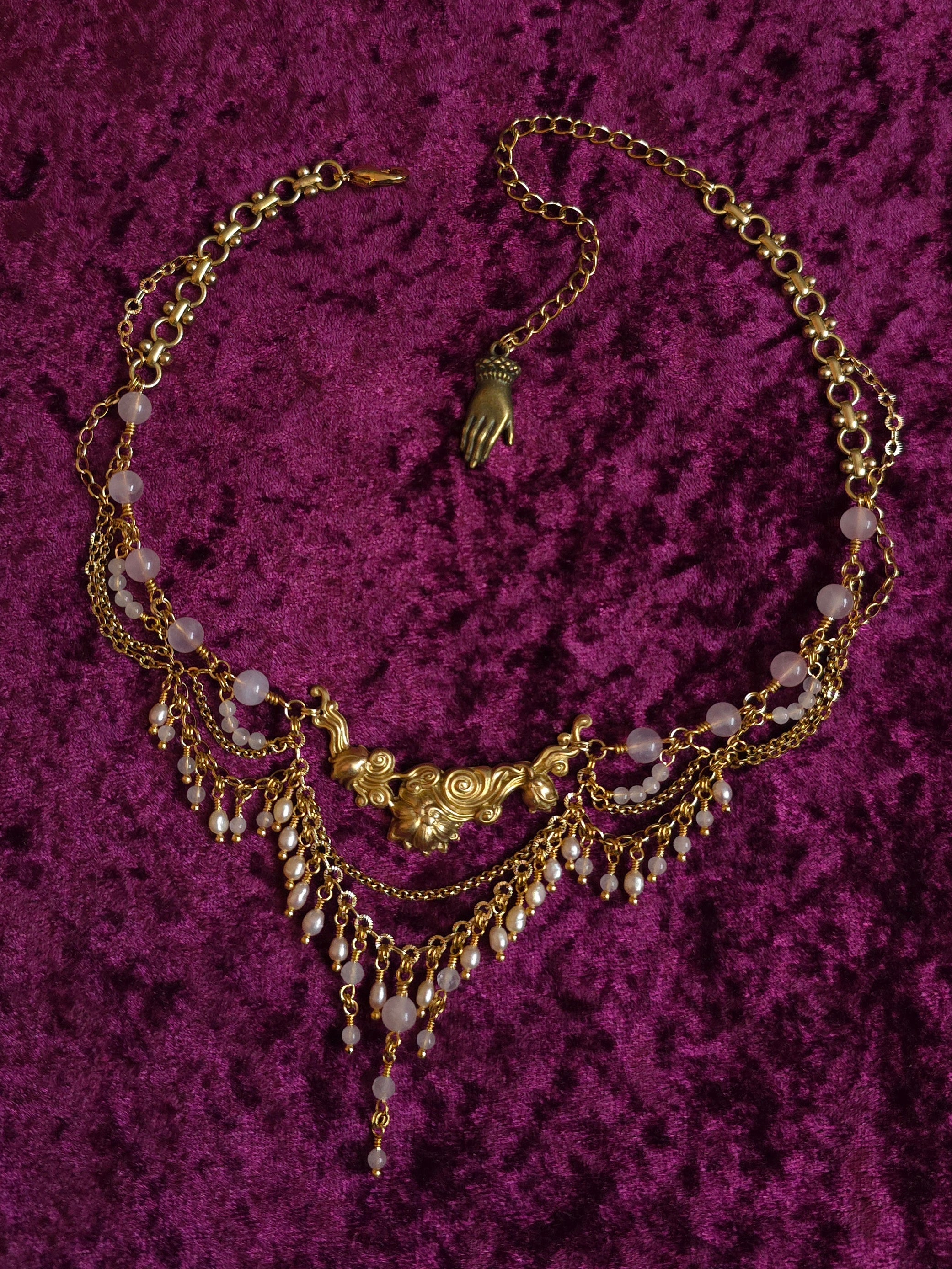 ADORED | Gold & Rose Quartz Renaissance Inspired Statement Choker