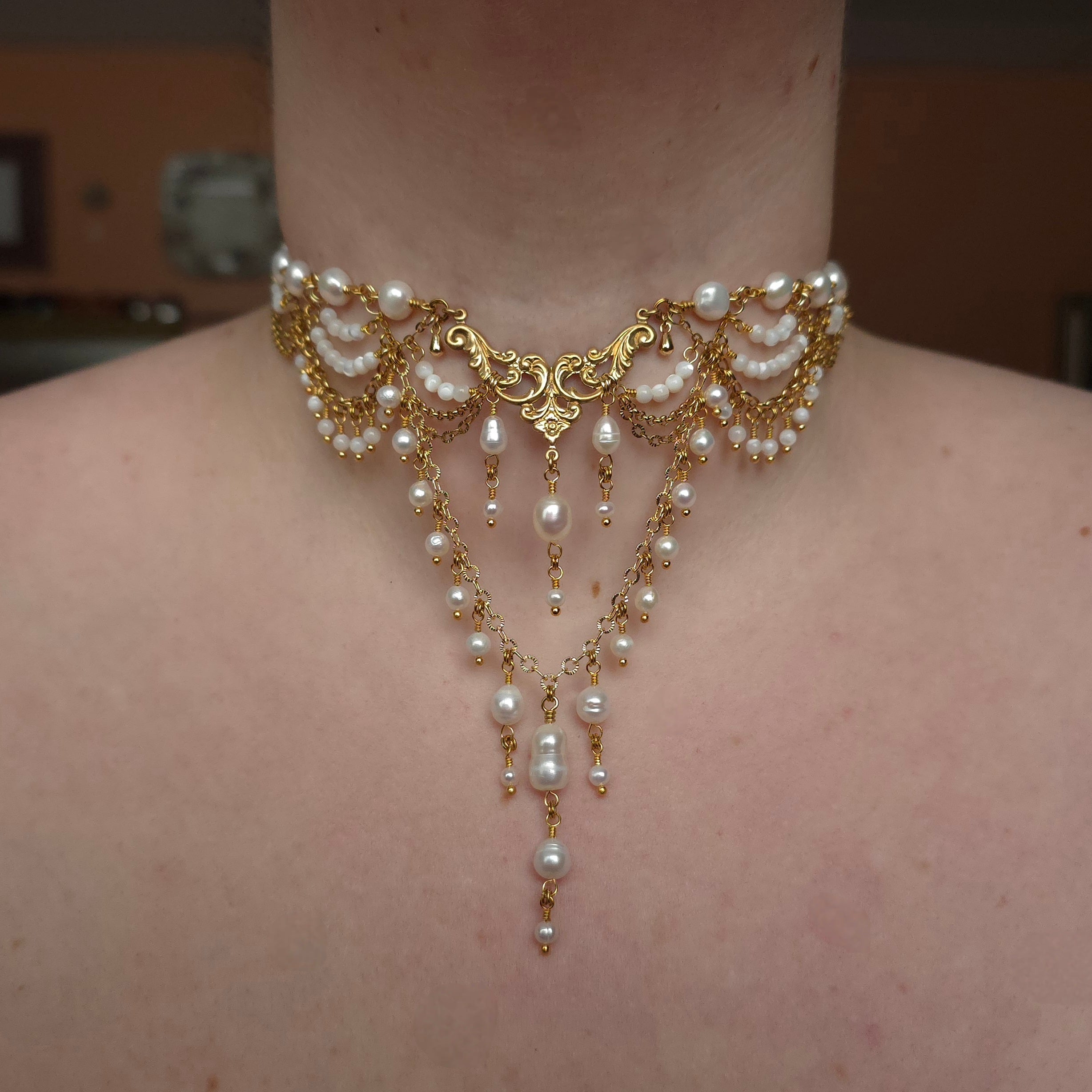 OCEANS OF TIME | Gold & Pearl Renaissance Inspired Statement Choker