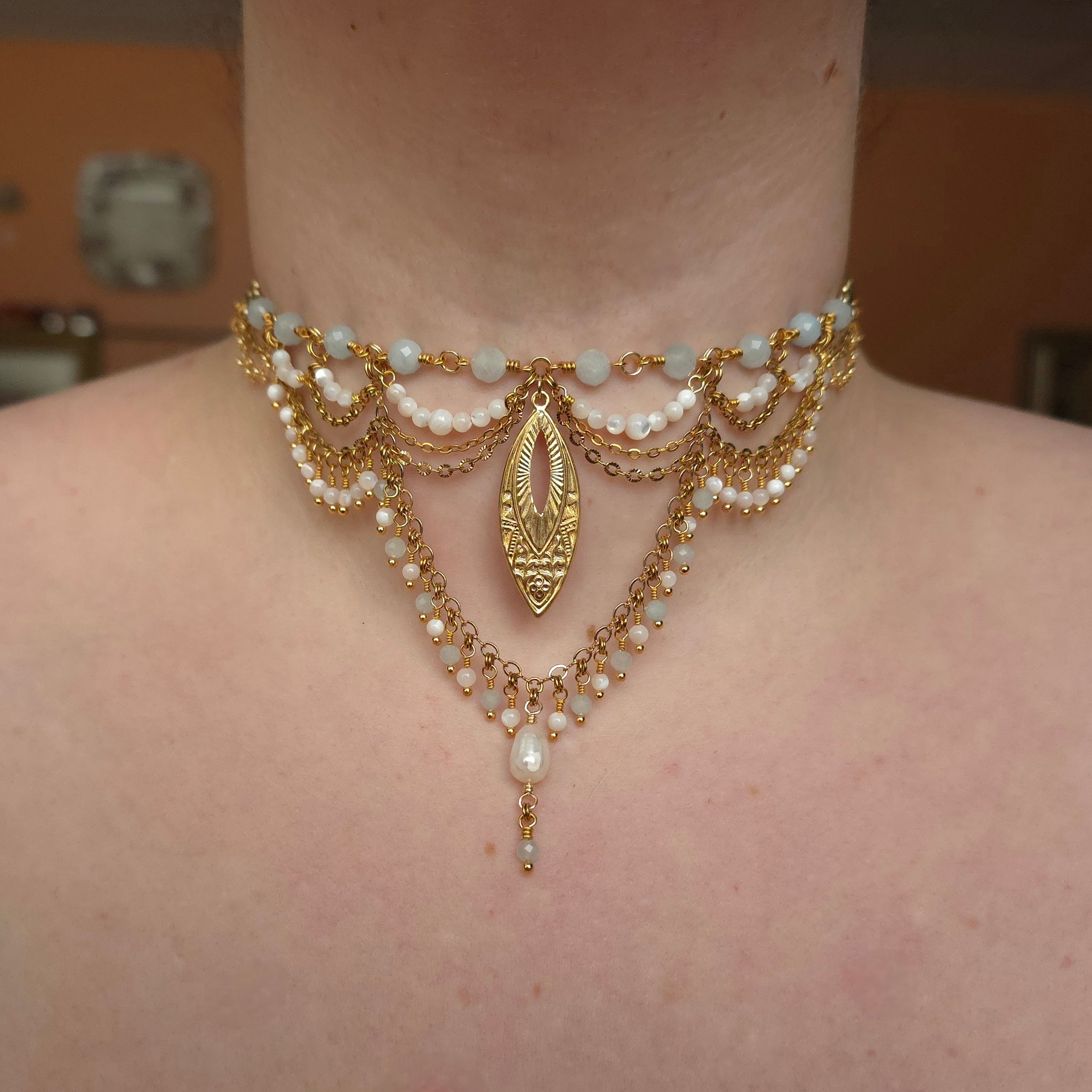 BE WITH ME ALWAYS | Gold & Aquamarine Renaissance Inspired Choker