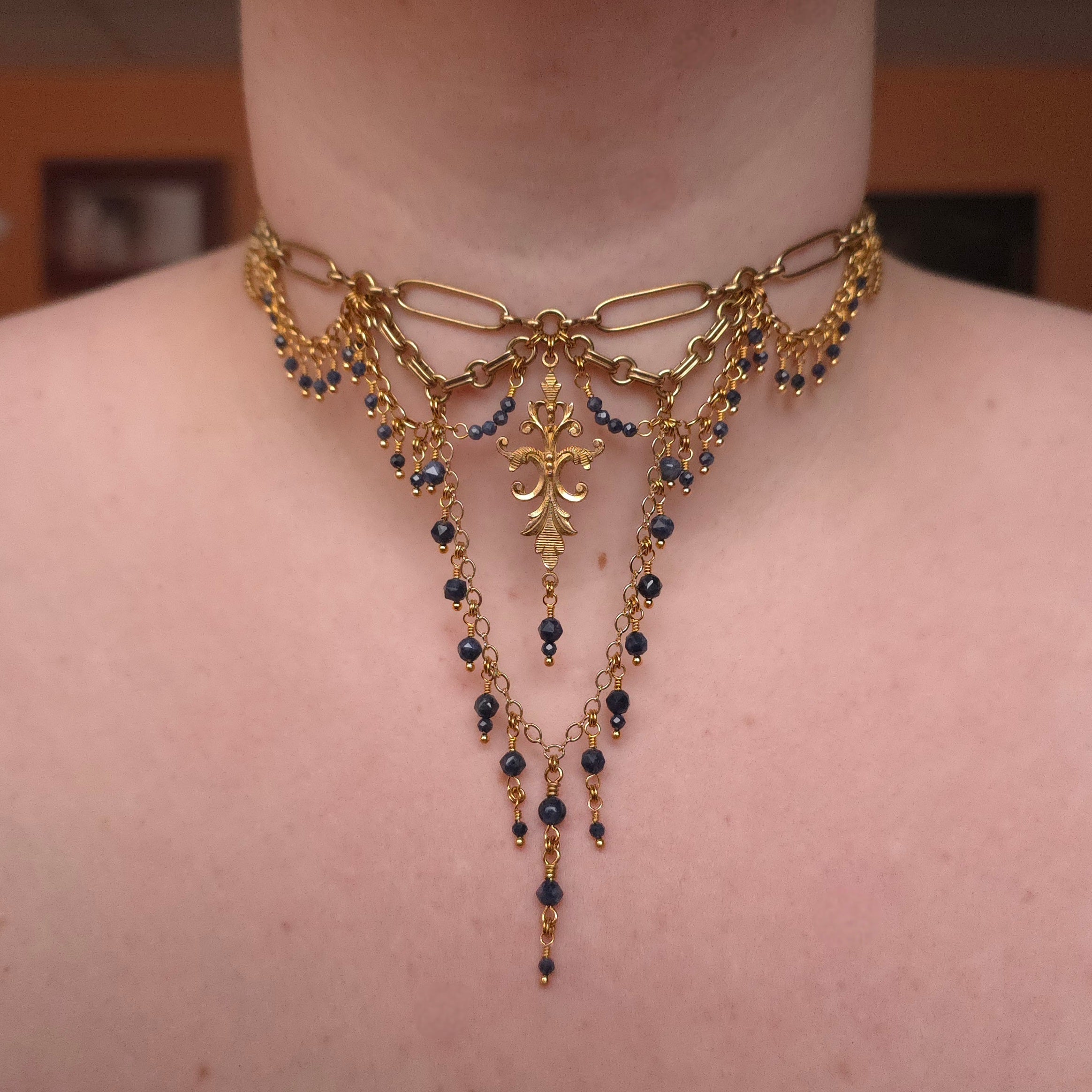 TO THE END | Gold & Sapphire Renaissance Inspired Choker