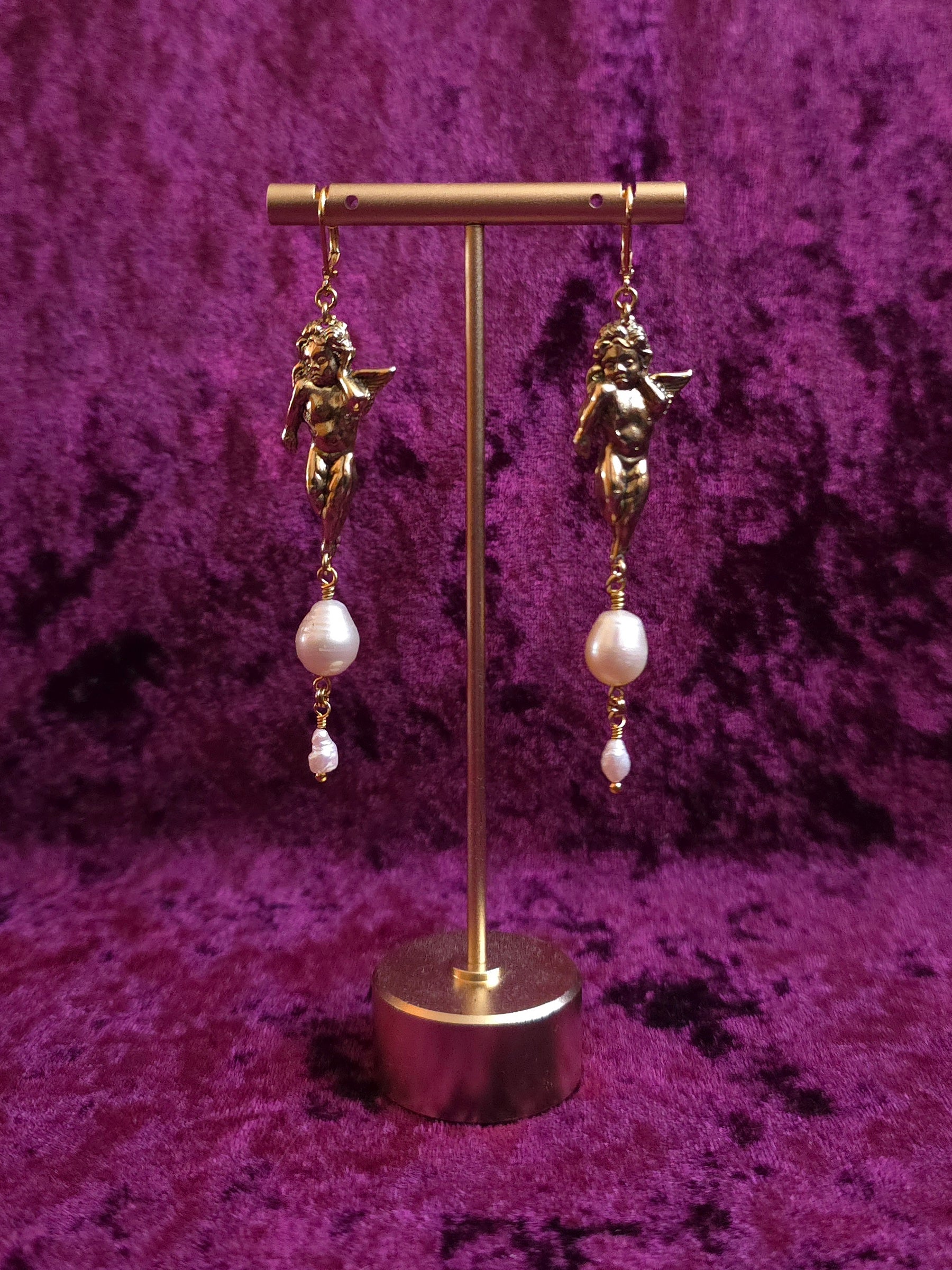 THE LOVERS | Gold & Pink Pearl Renaissance Inspired Statement Earrings