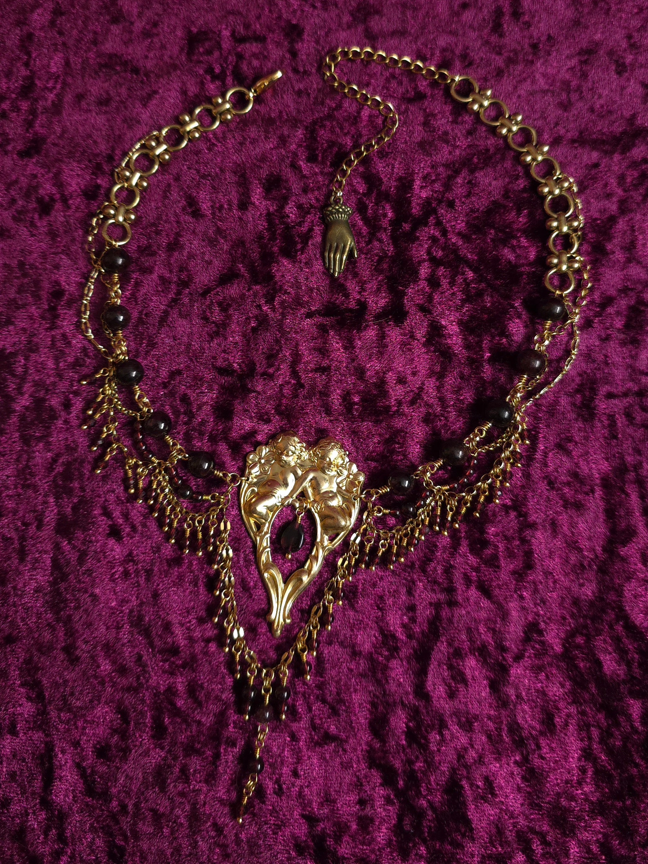 STARCROSSED LOVERS | Gold & Garnet Cherub Statement Choker