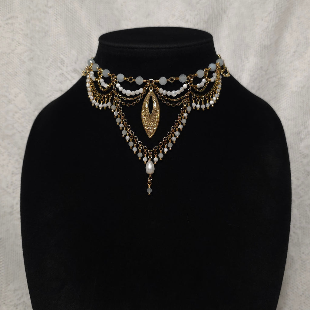 BE WITH ME ALWAYS | Gold & Aquamarine Renaissance Inspired Choker