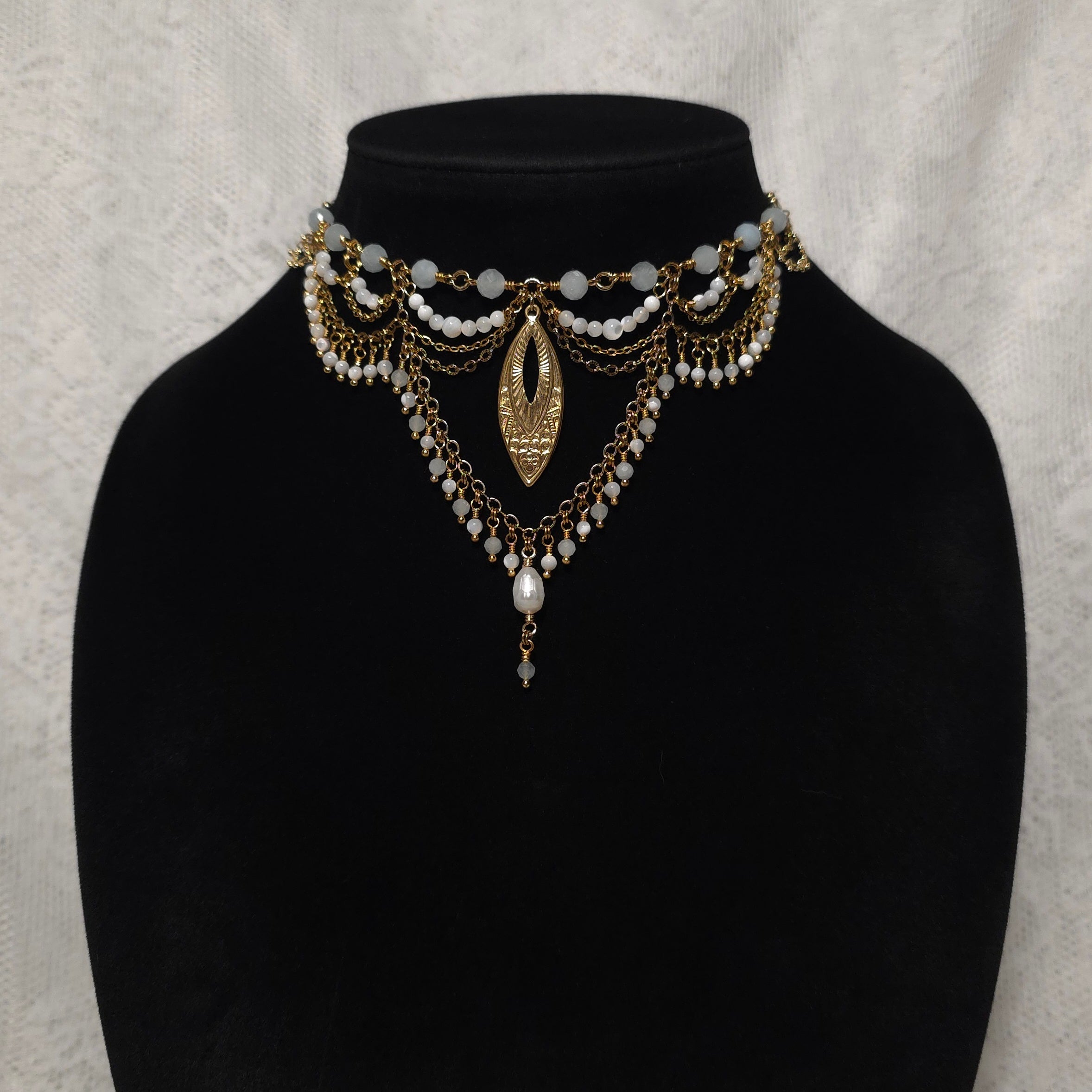 BE WITH ME ALWAYS | Gold & Aquamarine Renaissance Inspired Choker