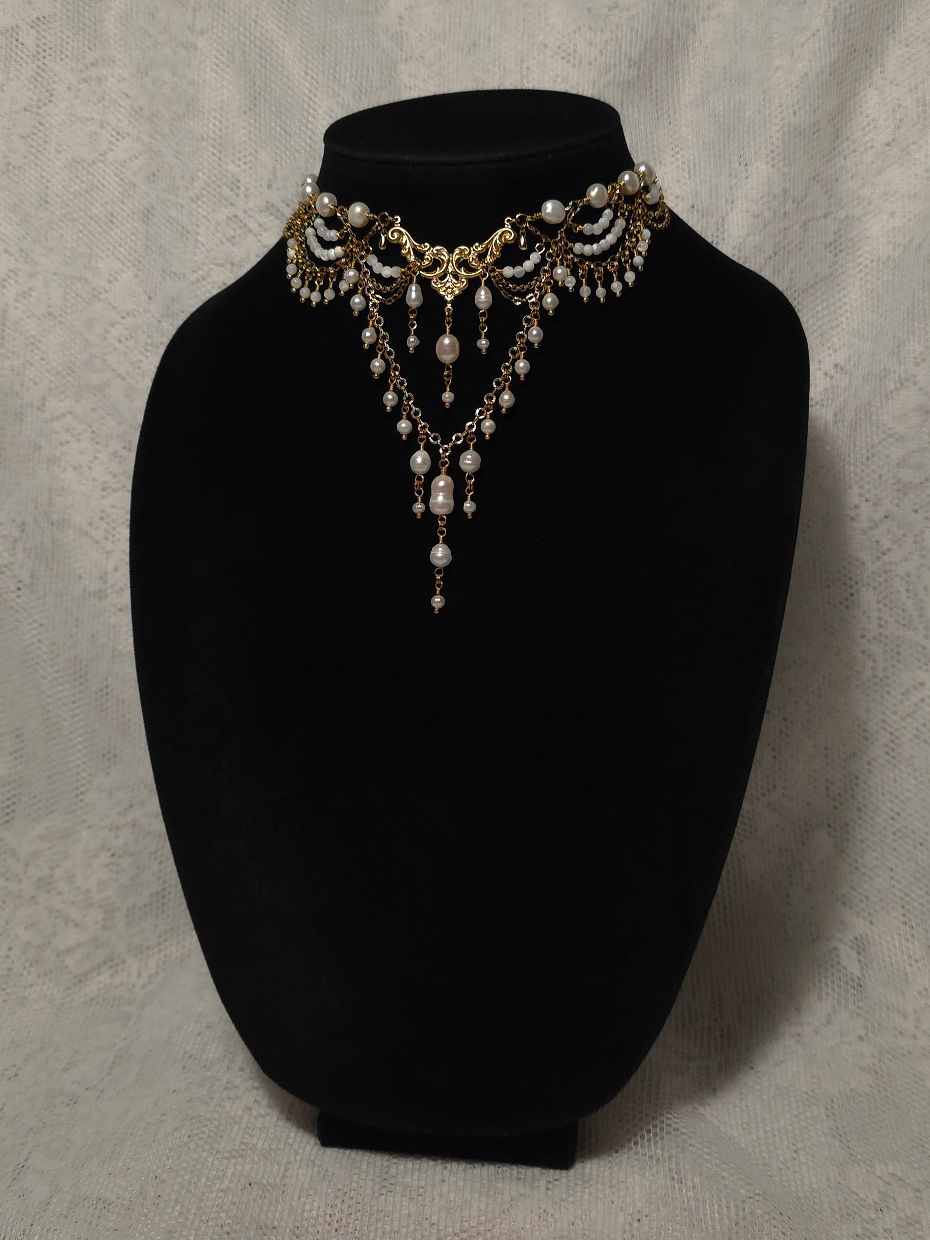 OCEANS OF TIME | Gold & Pearl Renaissance Inspired Statement Choker