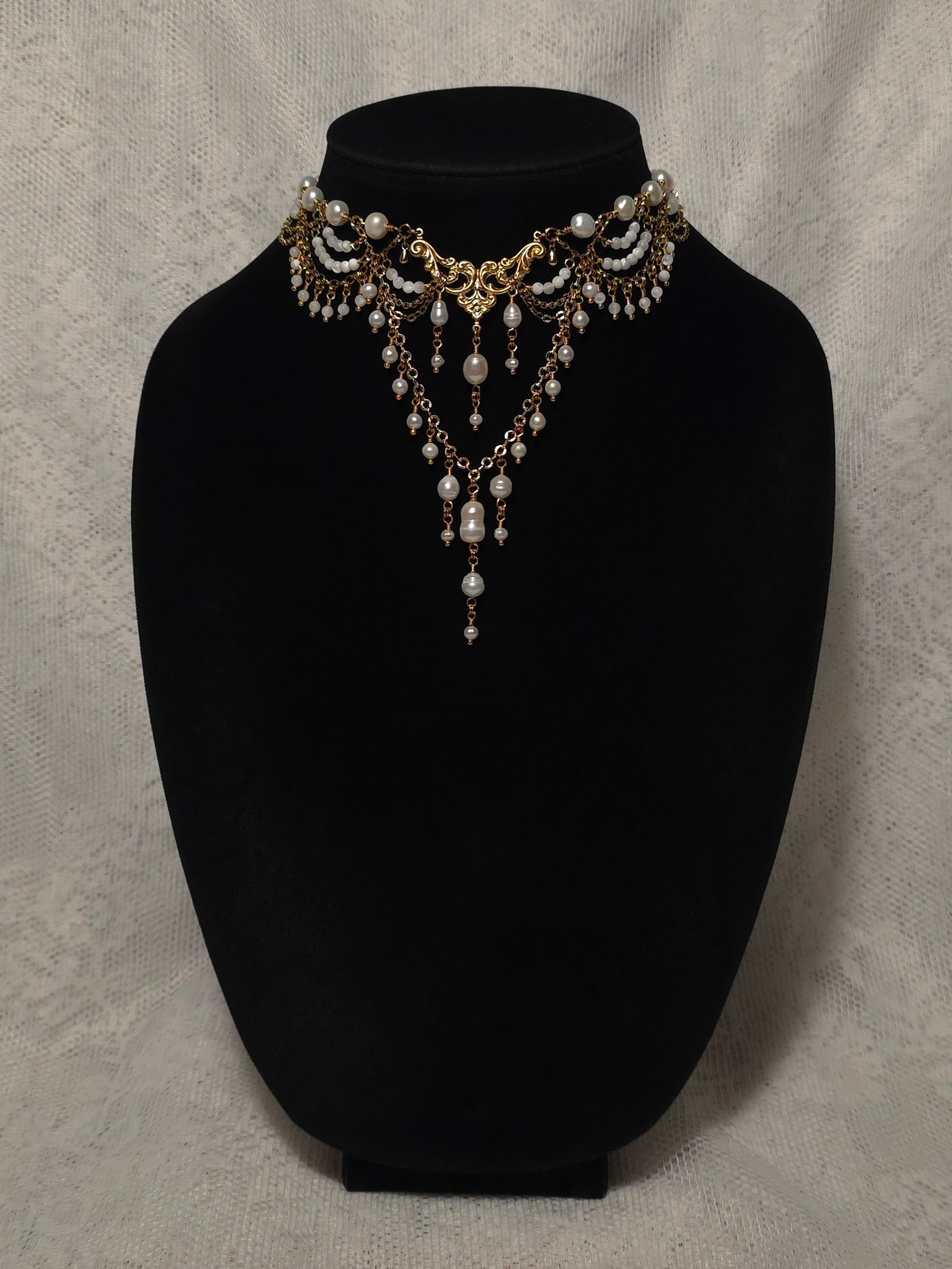 OCEANS OF TIME | Gold & Pearl Renaissance Inspired Statement Choker