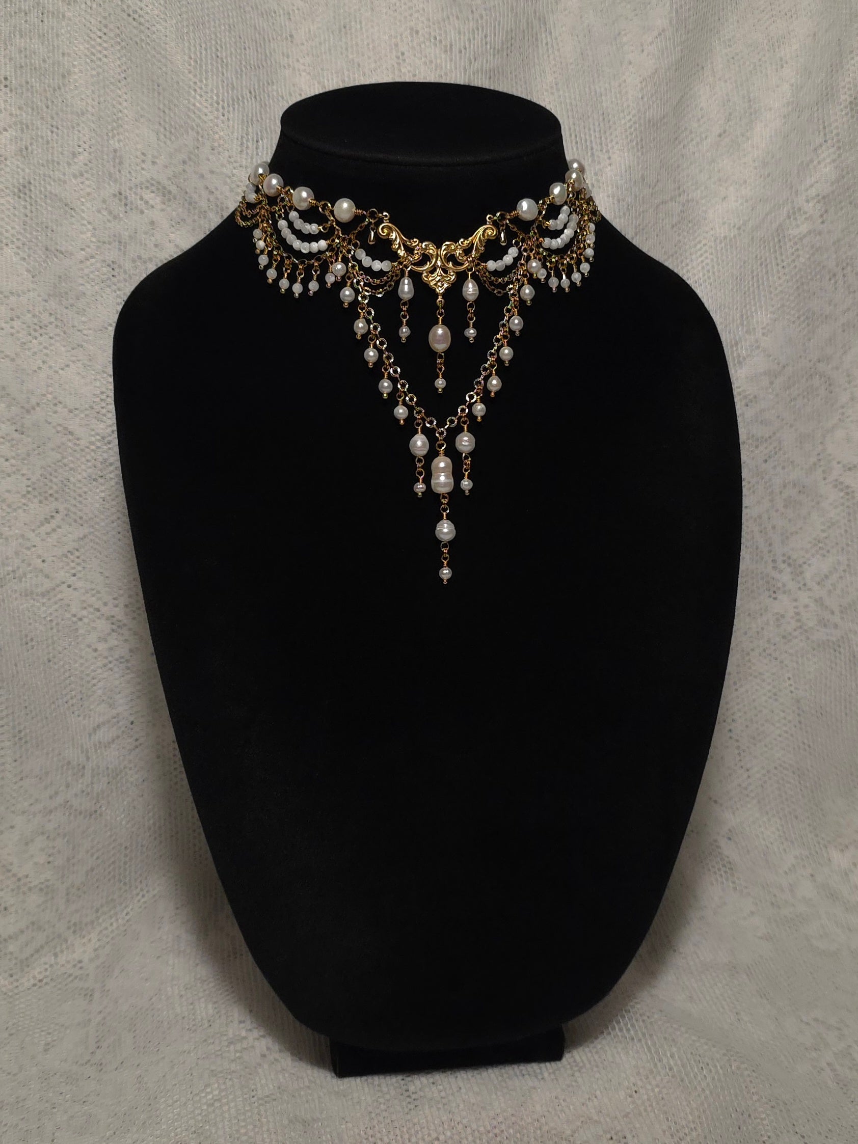 OCEANS OF TIME | Gold & Pearl Renaissance Inspired Statement Choker