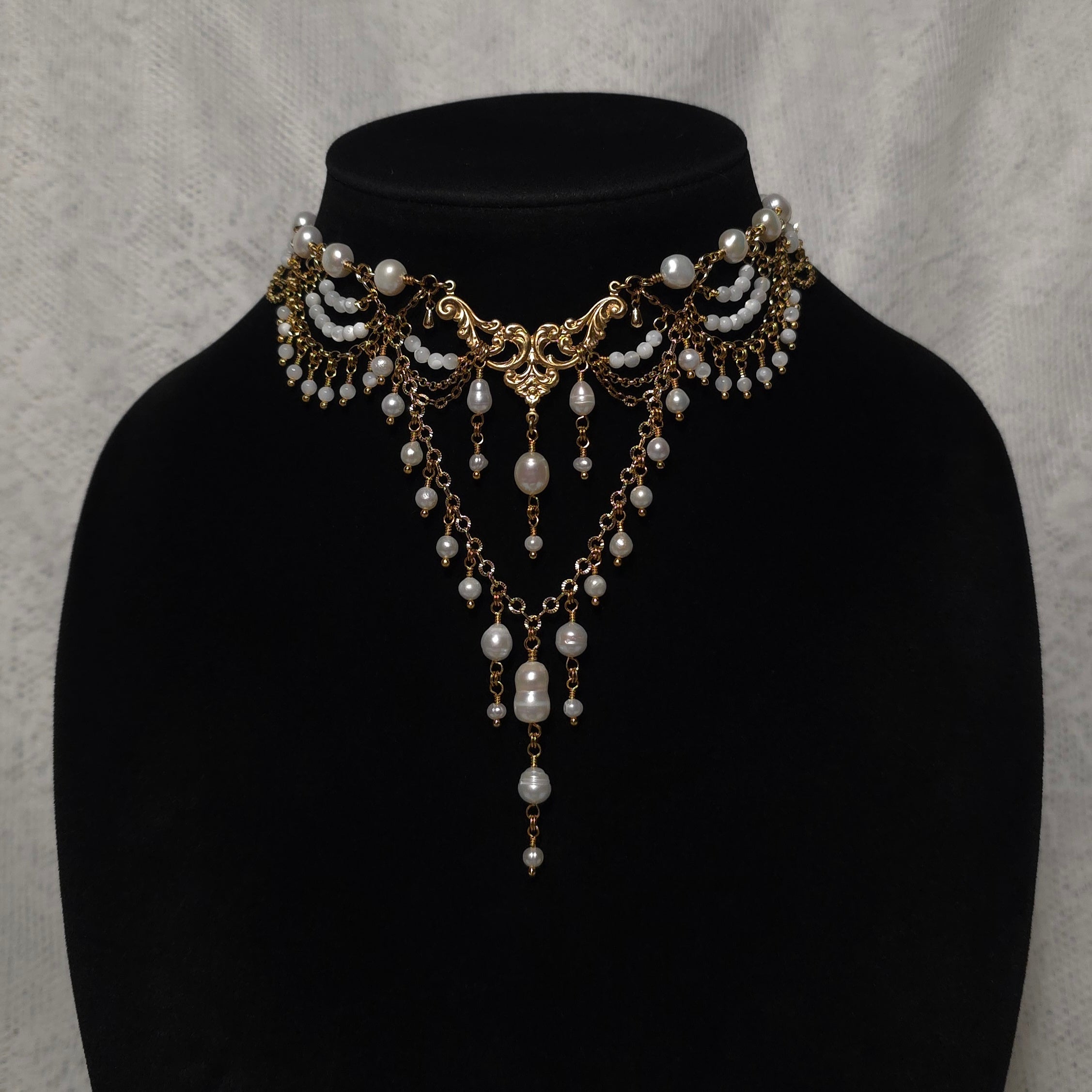 OCEANS OF TIME | Gold & Pearl Renaissance Inspired Statement Choker