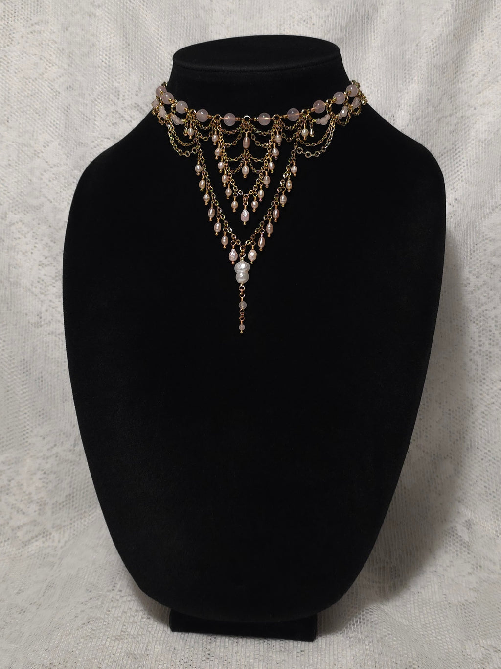 BETWEEN RIBS | Gold & Rose Quartz Renaissance Inspired Statement Choker