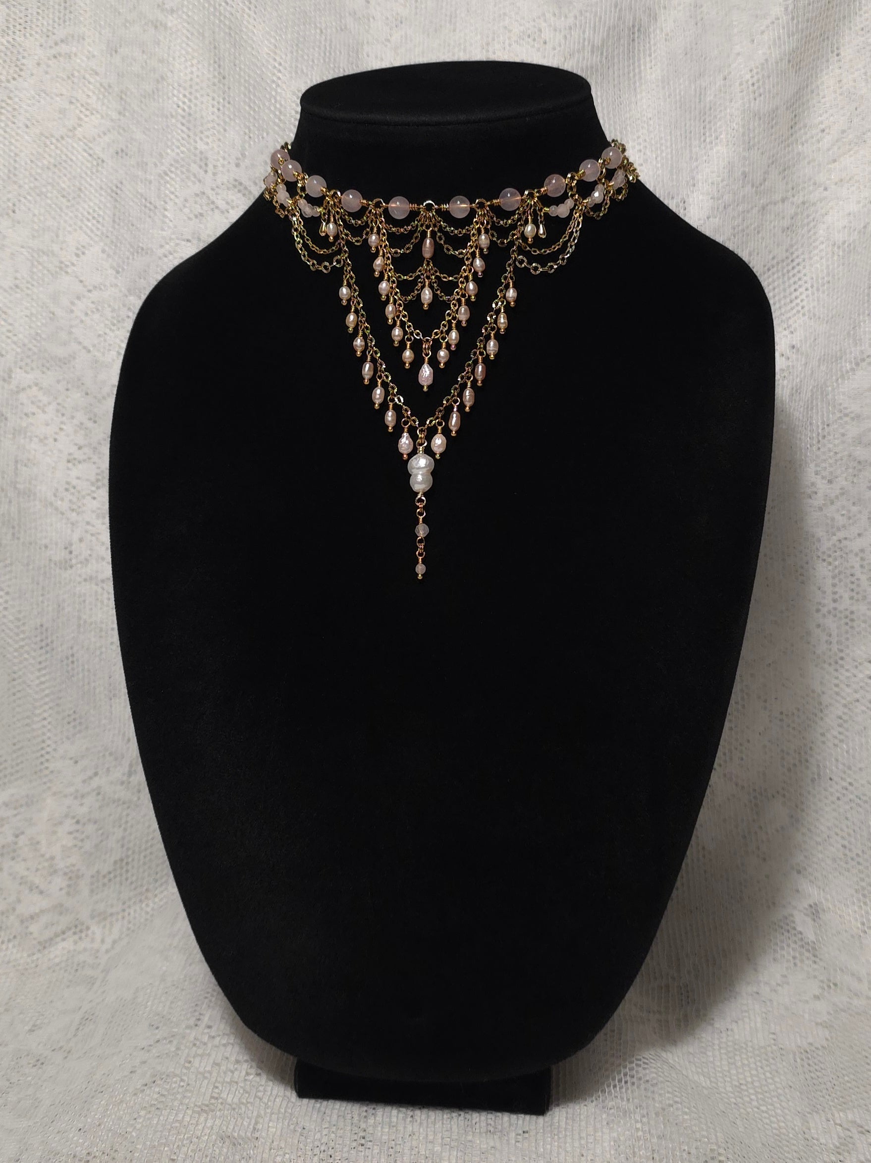 BETWEEN RIBS | Gold & Rose Quartz Renaissance Inspired Statement Choker