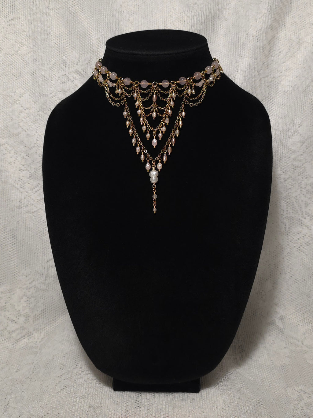 BETWEEN RIBS | Gold & Rose Quartz Renaissance Inspired Statement Choker