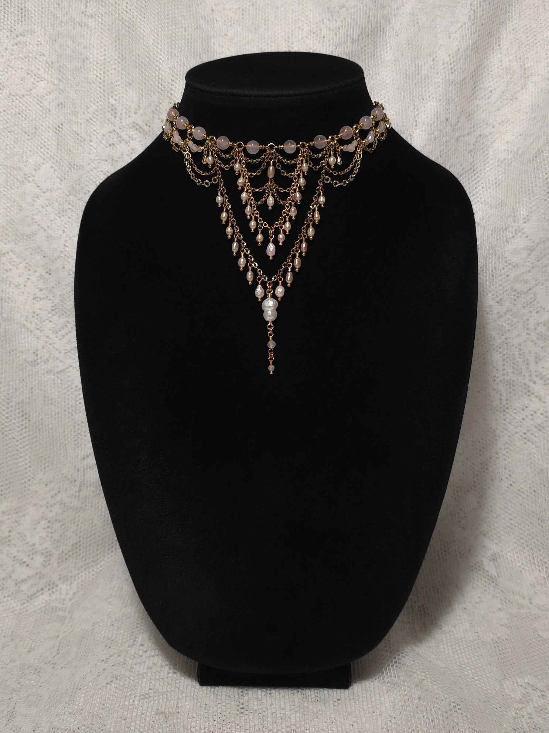 BETWEEN RIBS | Gold & Rose Quartz Renaissance Inspired Statement Choker