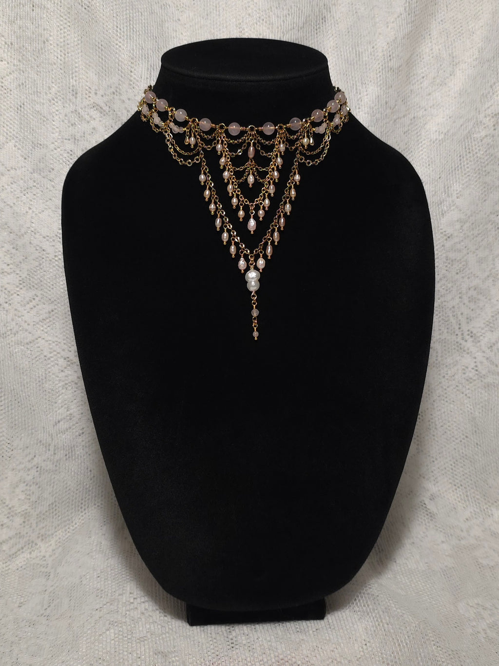 BETWEEN RIBS | Gold & Rose Quartz Renaissance Inspired Statement Choker