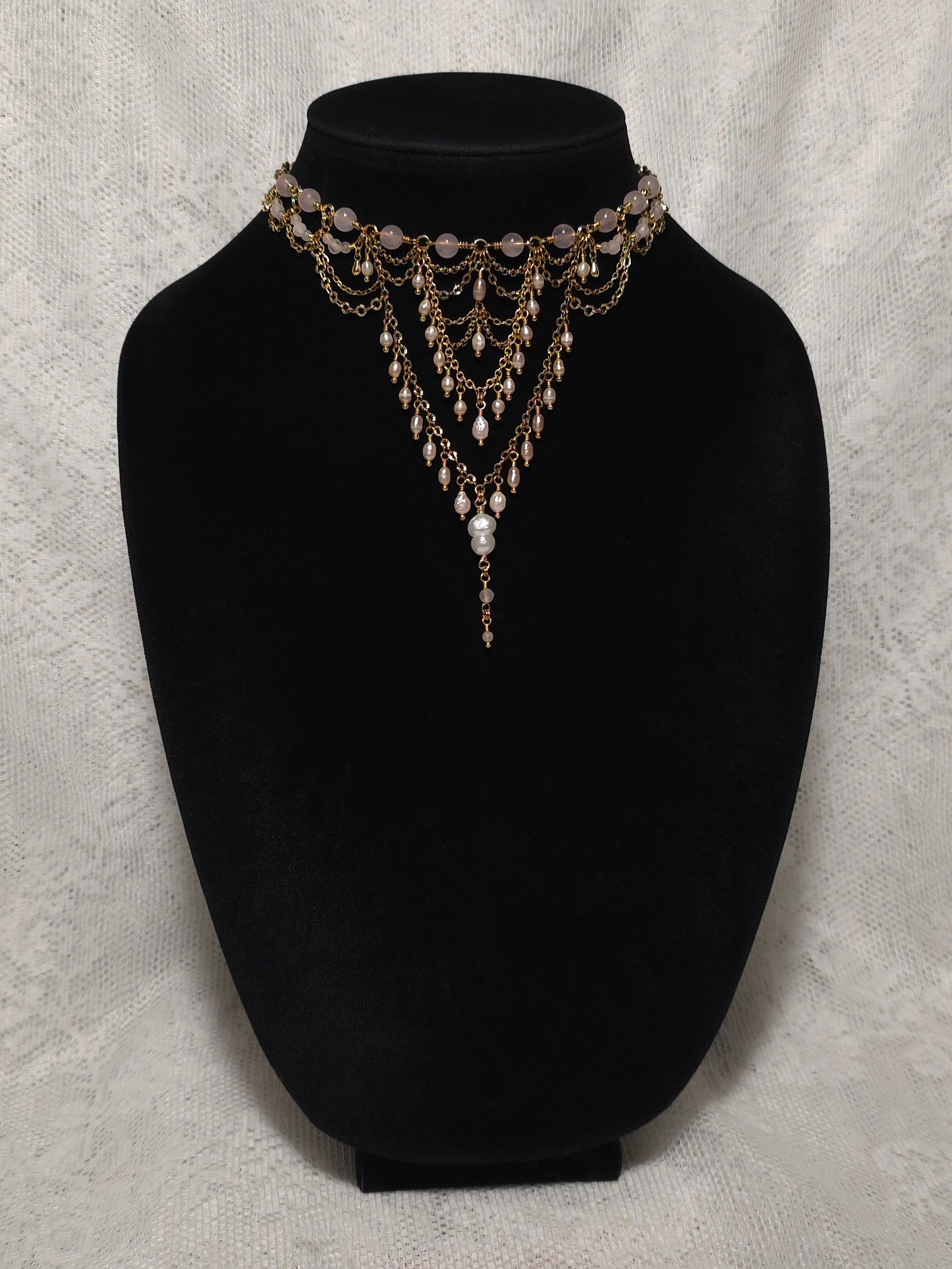 BETWEEN RIBS | Gold & Rose Quartz Renaissance Inspired Statement Choker