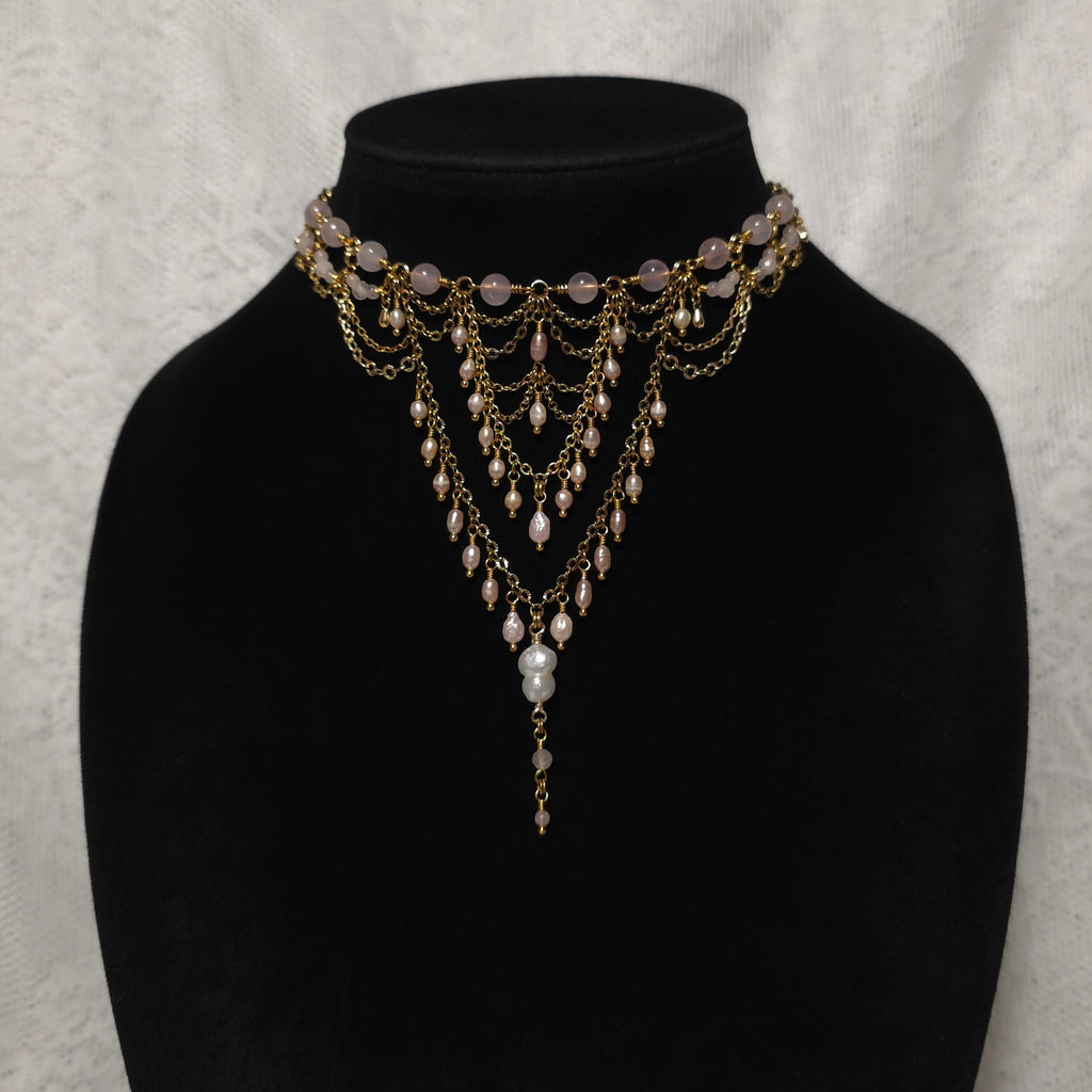 BETWEEN RIBS | Gold & Rose Quartz Renaissance Inspired Statement Choker