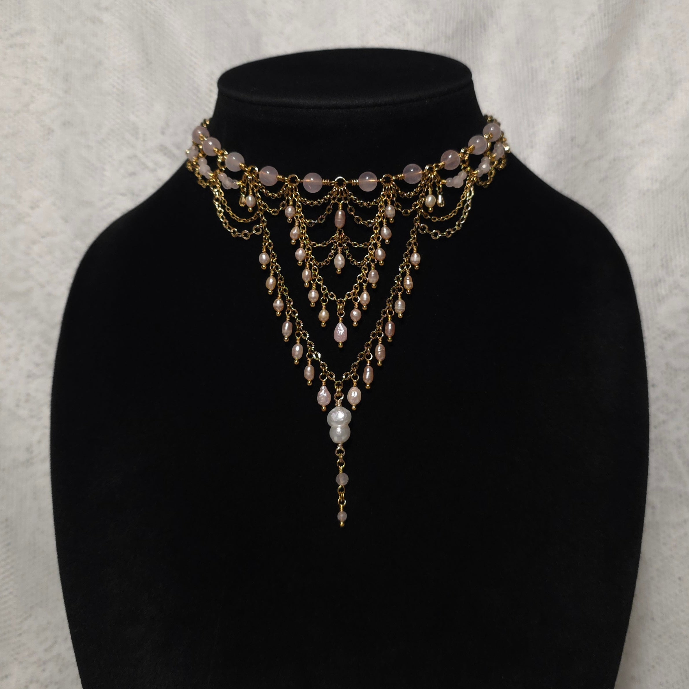 BETWEEN RIBS | Gold & Rose Quartz Renaissance Inspired Statement Choker