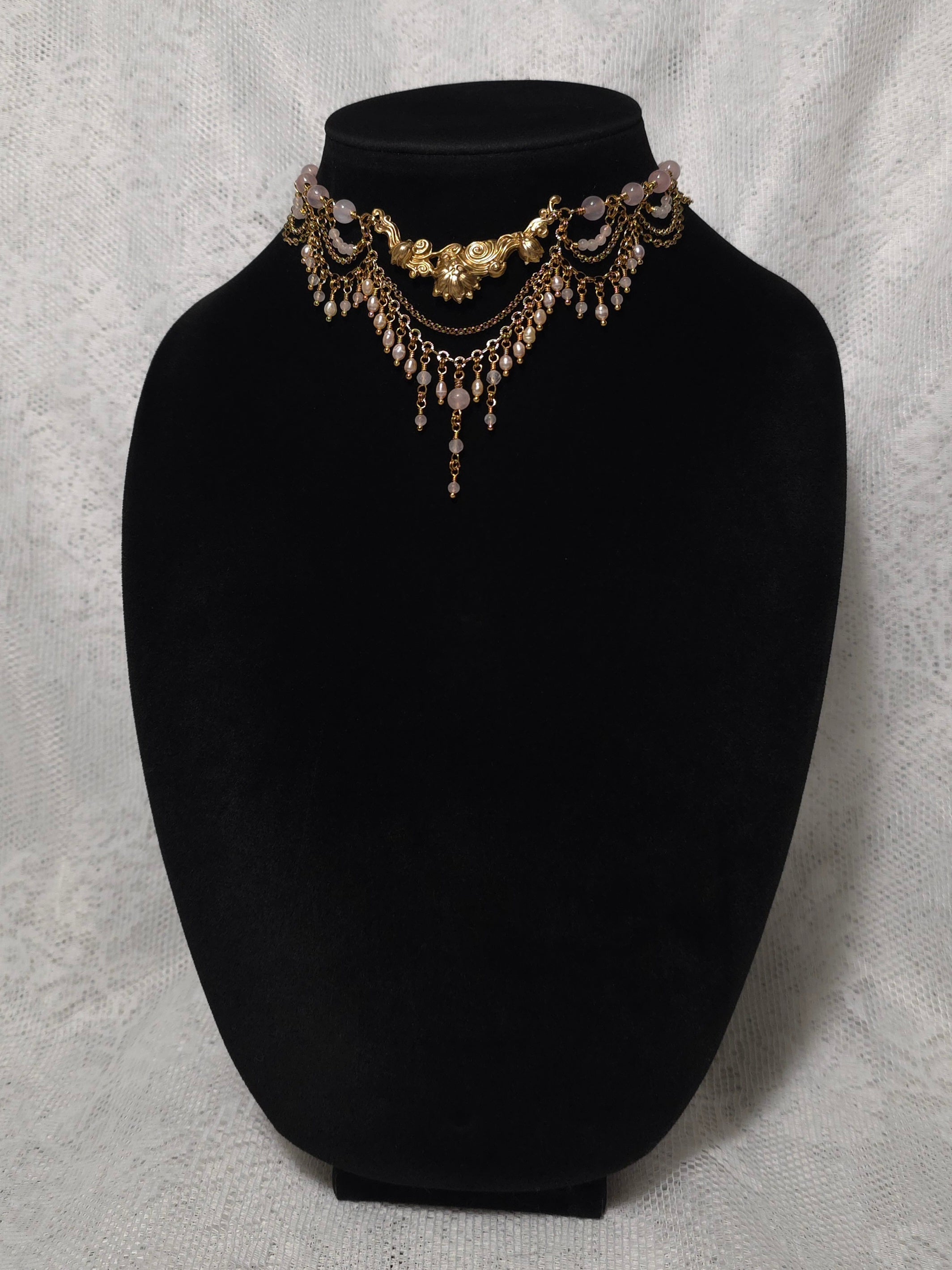 ADORED | Gold & Rose Quartz Renaissance Inspired Statement Choker