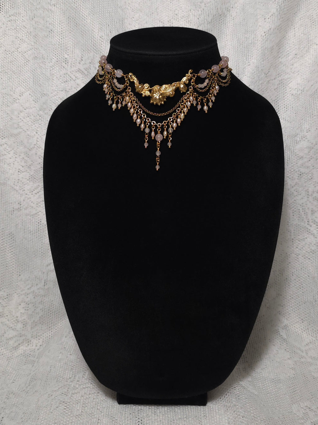 ADORED | Gold & Rose Quartz Renaissance Inspired Statement Choker