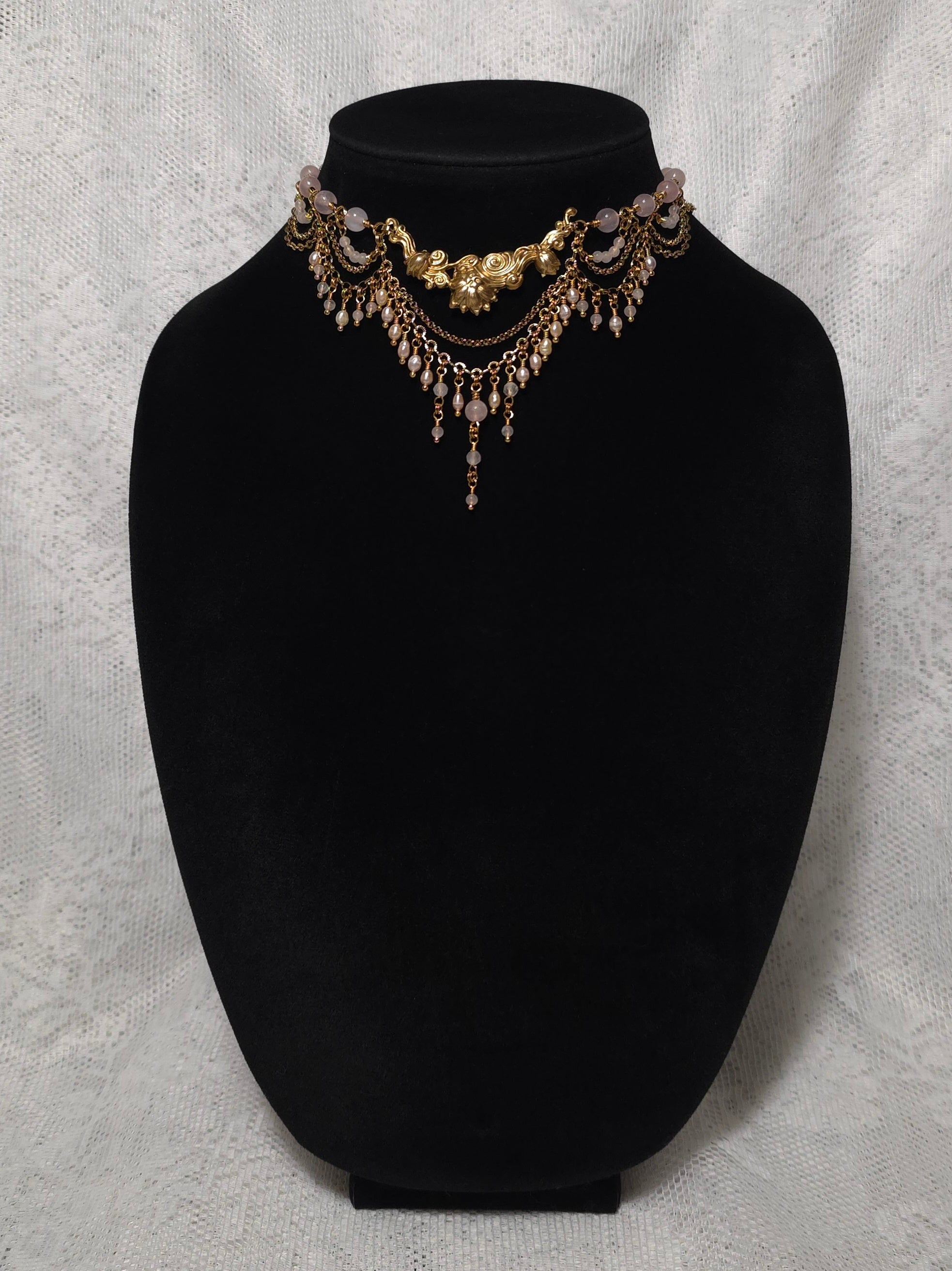 ADORED | Gold & Rose Quartz Renaissance Inspired Statement Choker