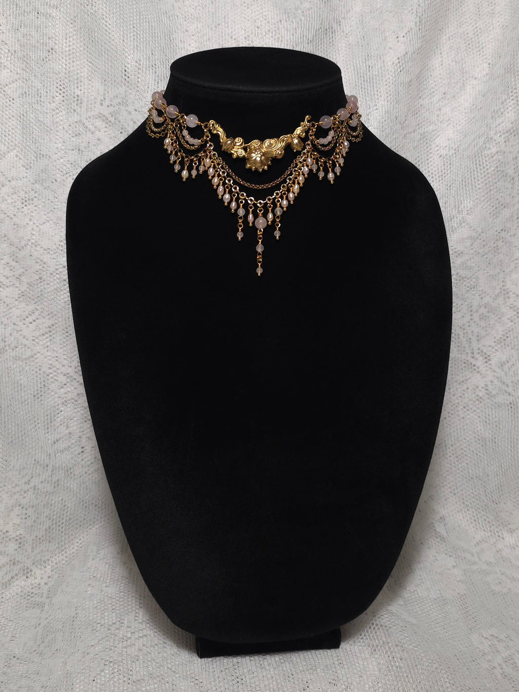 ADORED | Gold & Rose Quartz Renaissance Inspired Statement Choker