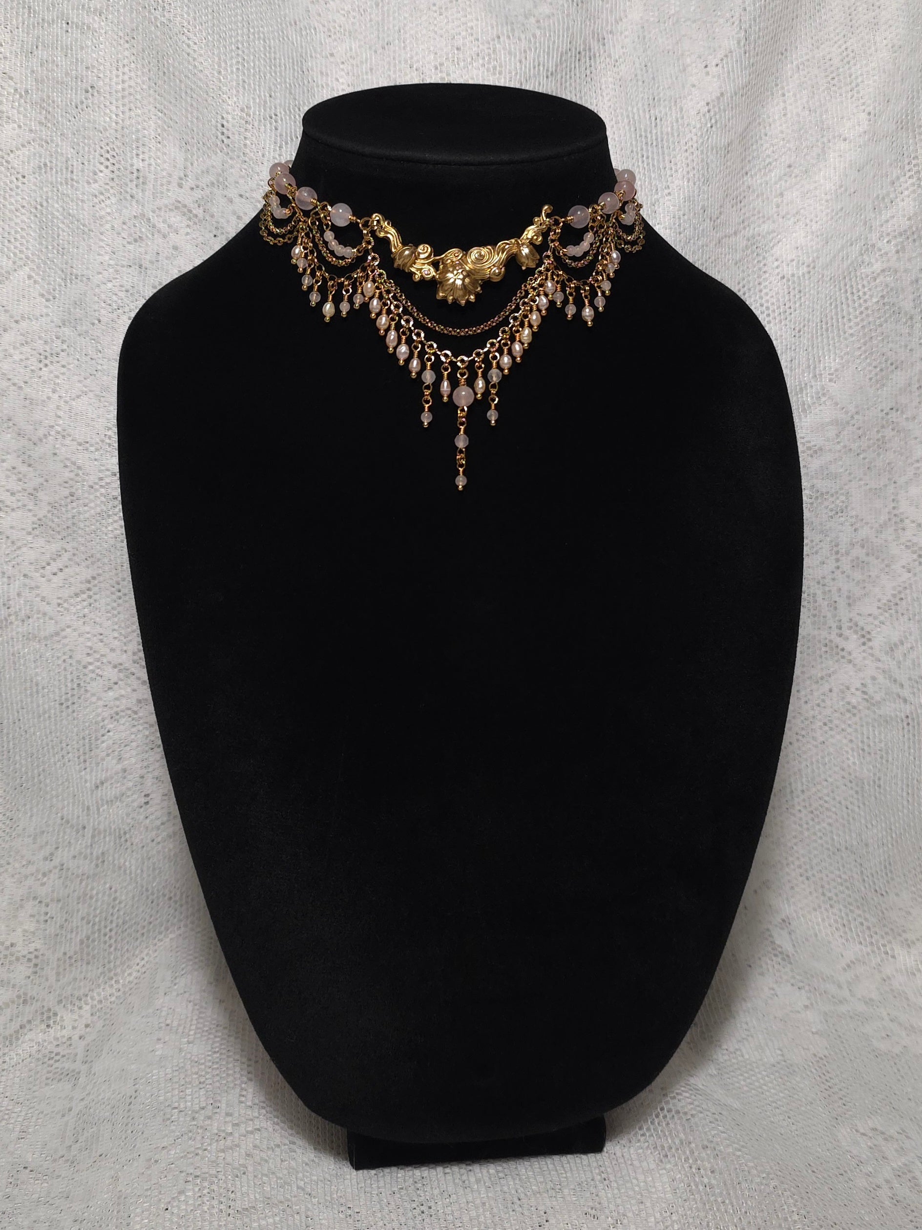 ADORED | Gold & Rose Quartz Renaissance Inspired Statement Choker