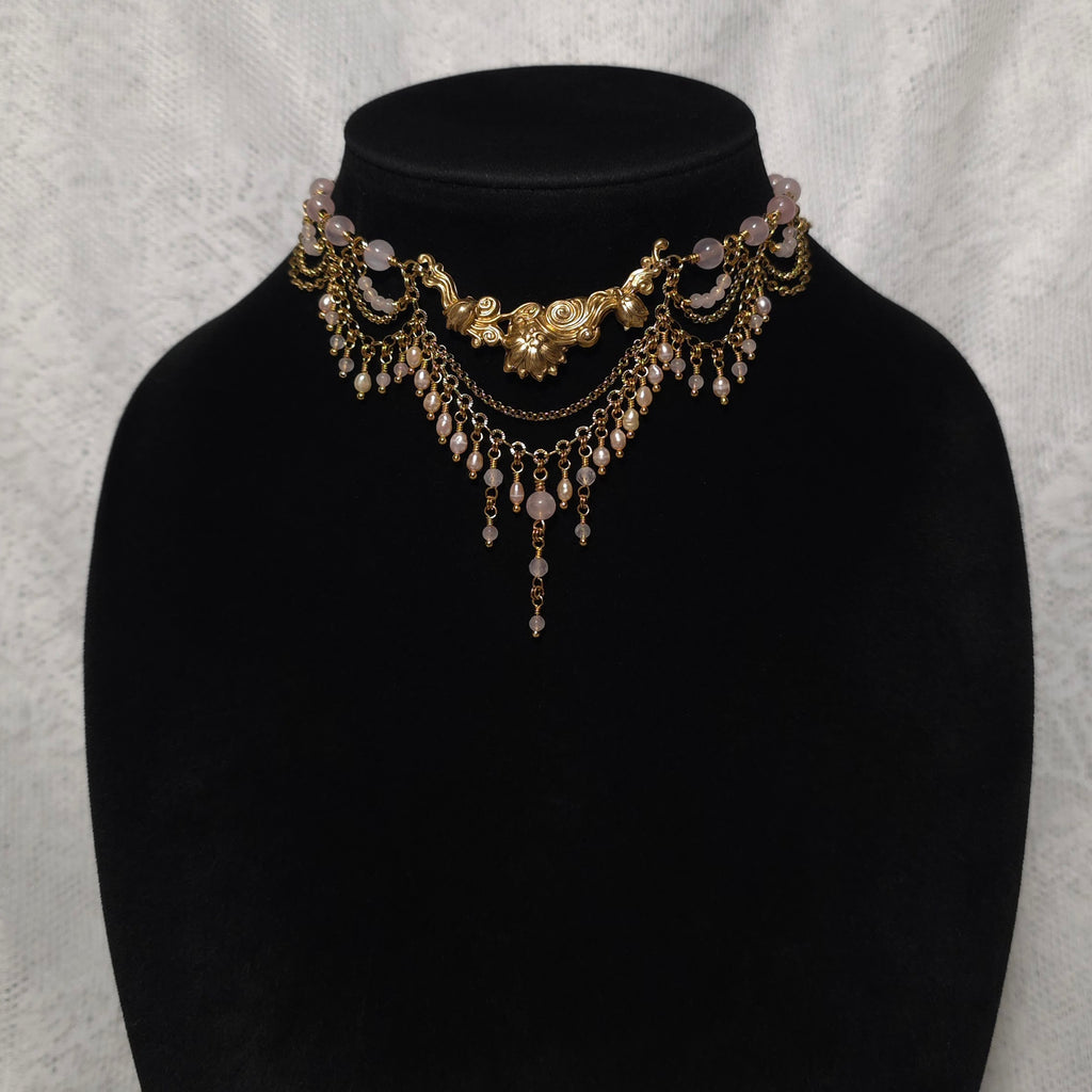 ADORED | Gold & Rose Quartz Renaissance Inspired Statement Choker