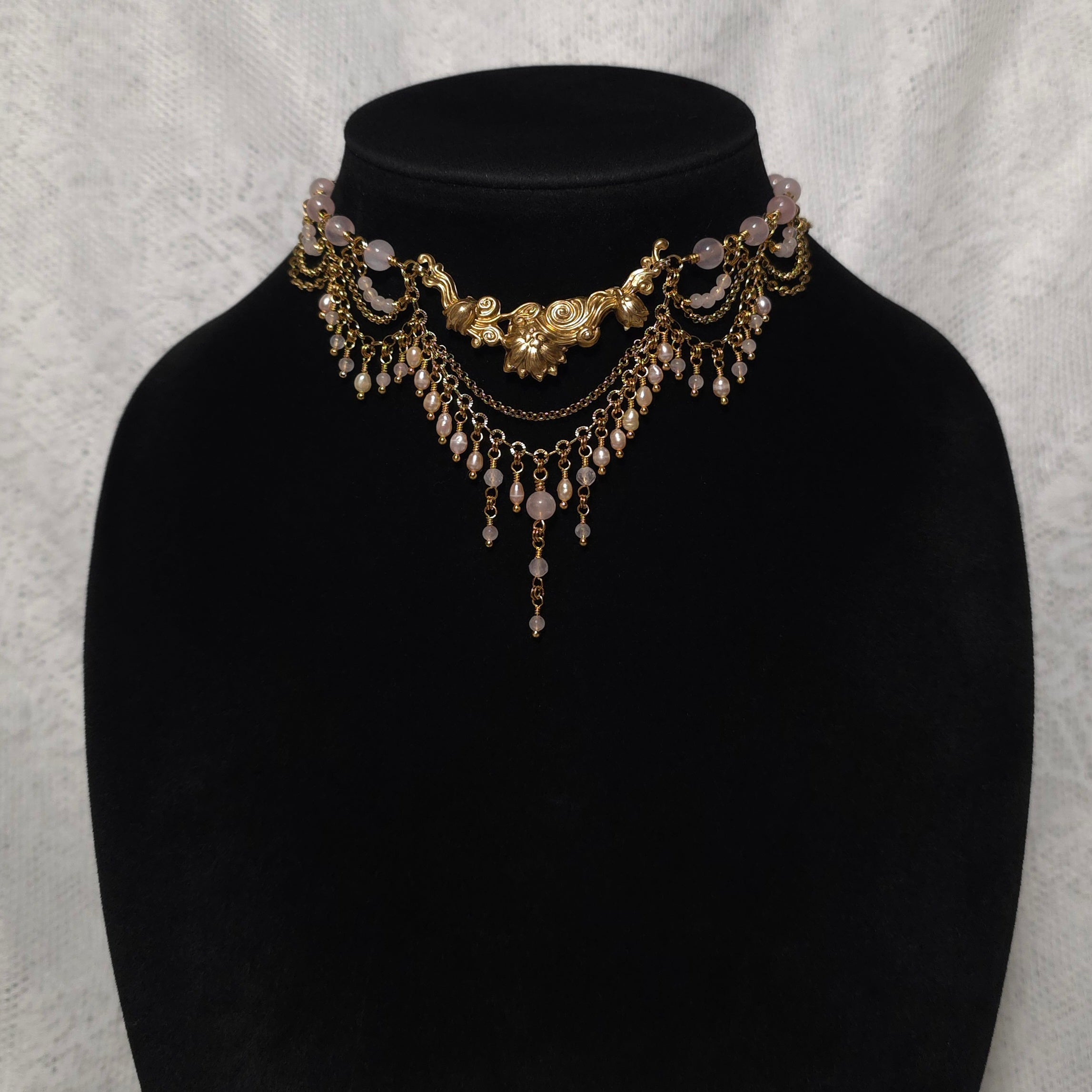 ADORED | Gold & Rose Quartz Renaissance Inspired Statement Choker