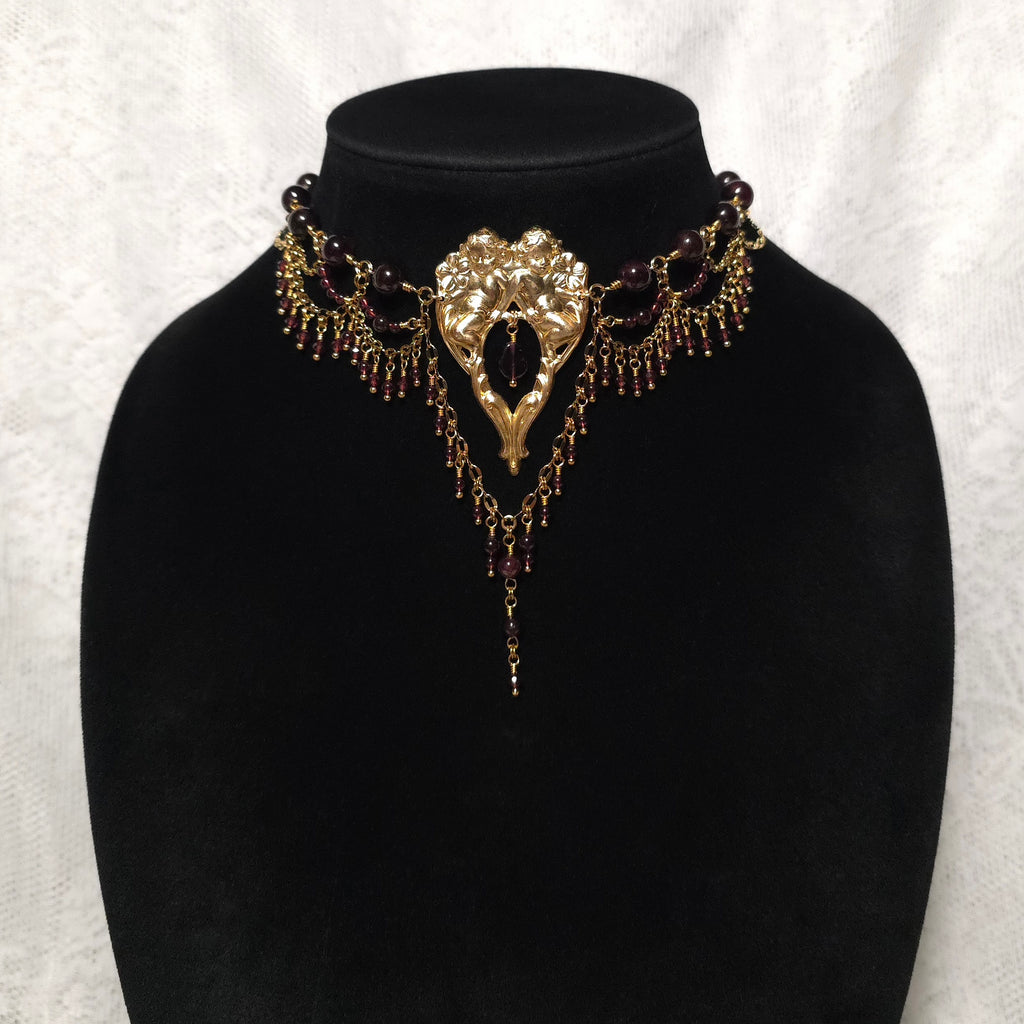 STARCROSSED LOVERS | Gold & Garnet Cherub Statement Choker