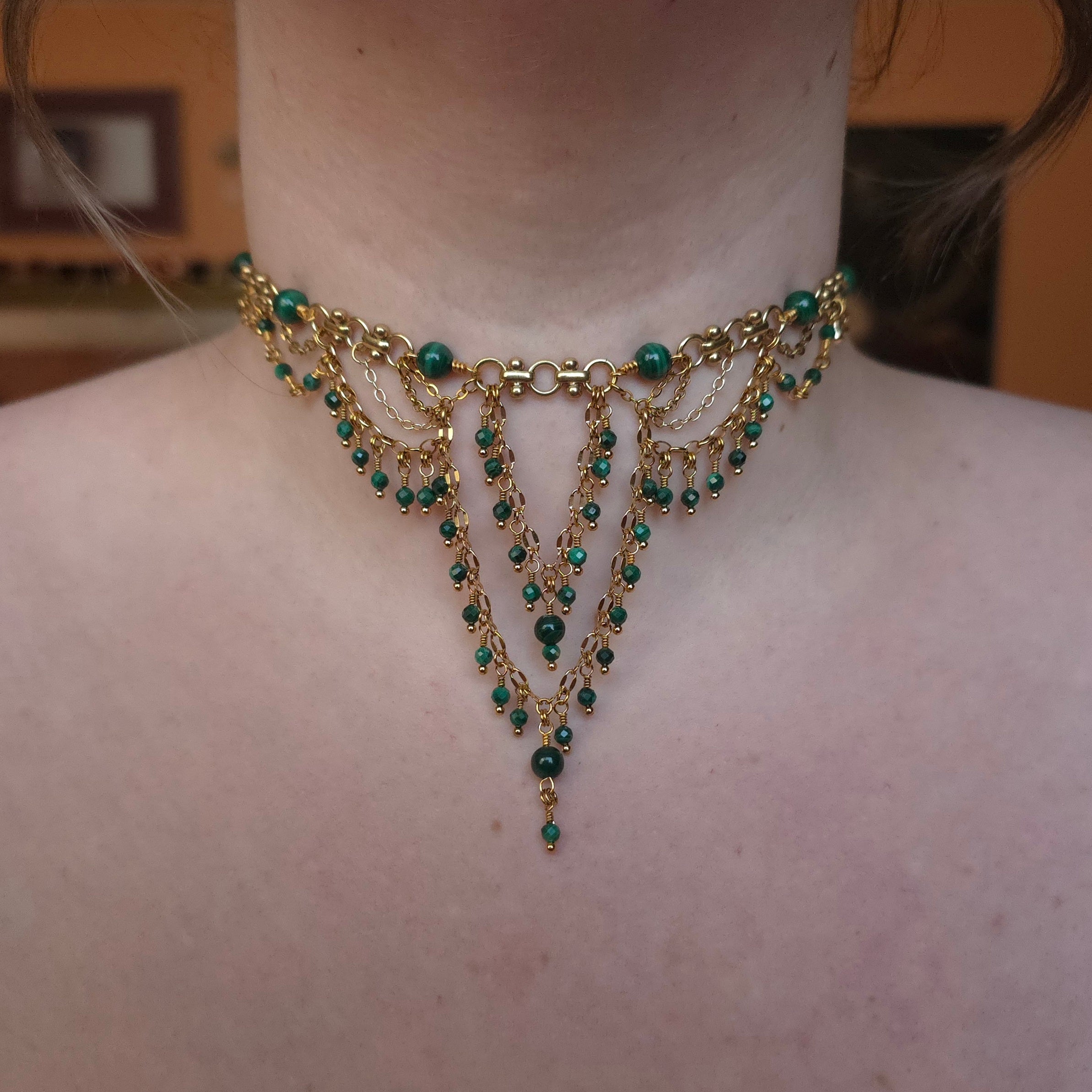 PENSIVE | Gold & Malachite Renaissance Inspired Statement Choker