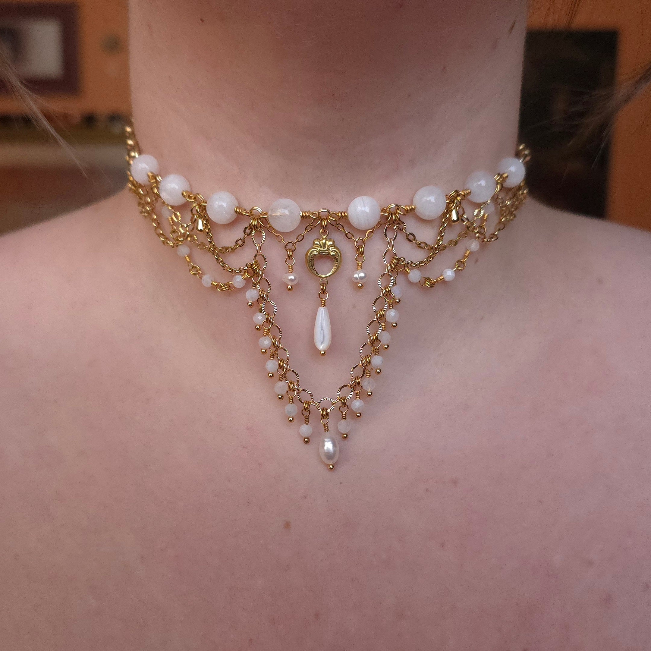 CRAG | Gold & Rainbow Moonstone Renaissance Inspired Statement Choker