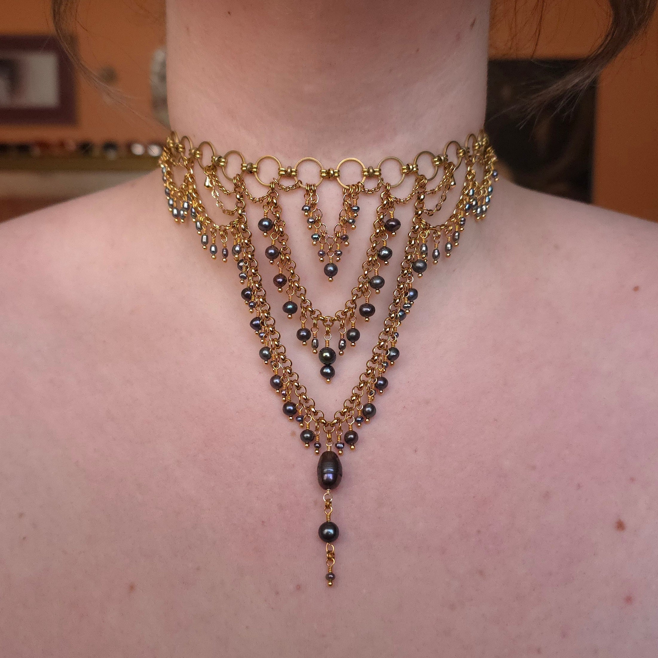 PRECIPICE | Gold & Black Pearl Renaissance Inspired Statement Choker