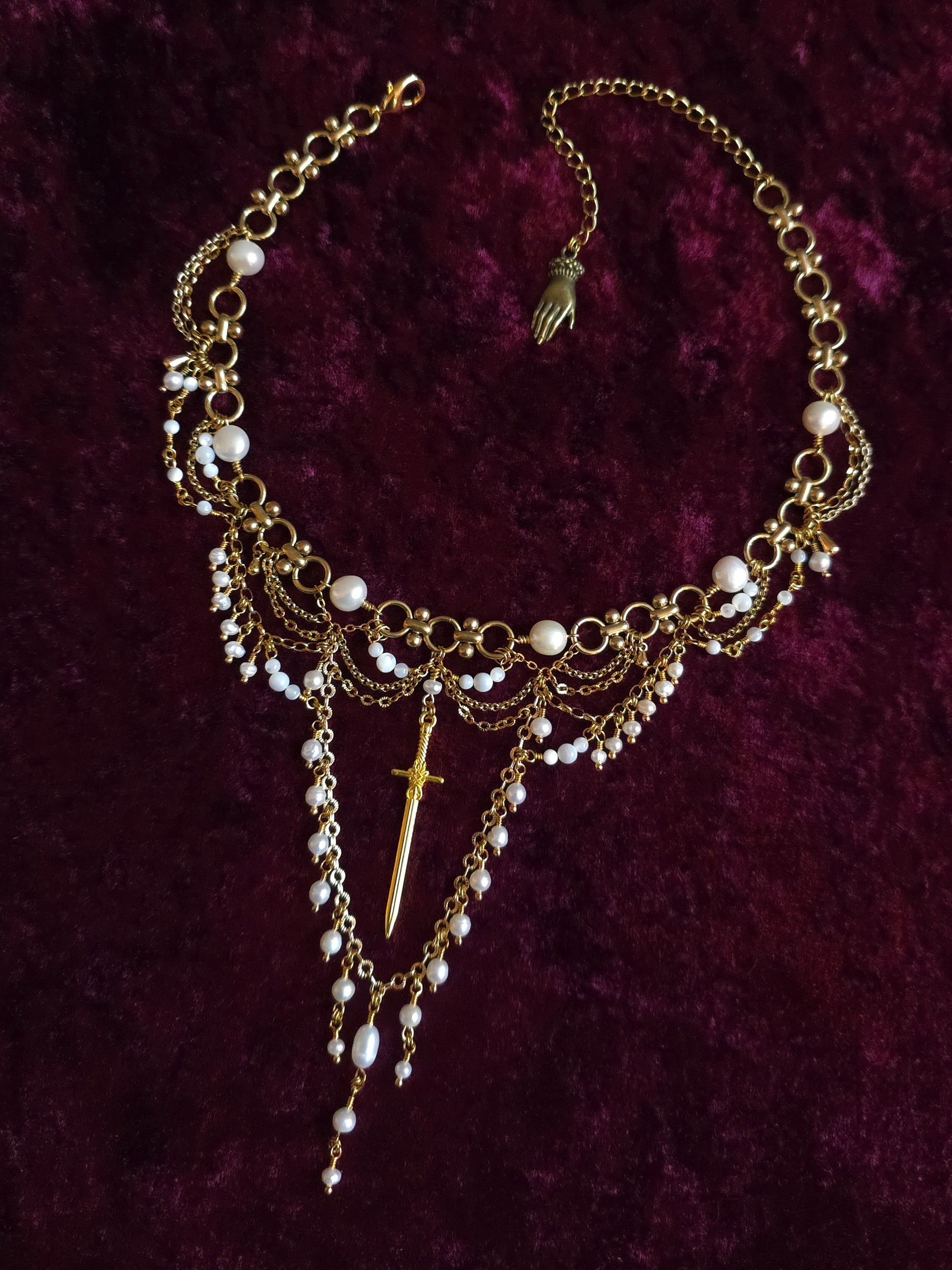 RESOLVE | Gold & Pearl Medieval Sword Statement Choker