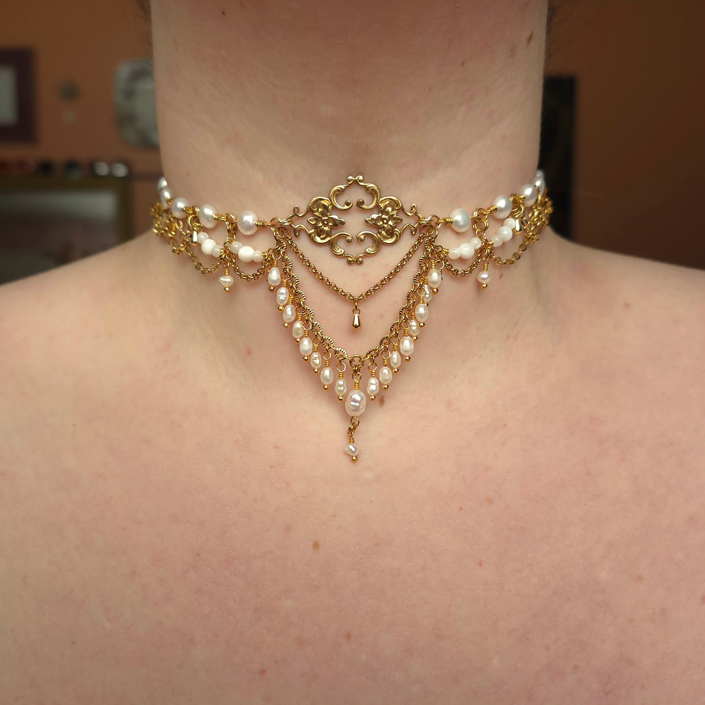 EDELWEISS | Gold & Pearl Renaissance Inspired Statement Choker