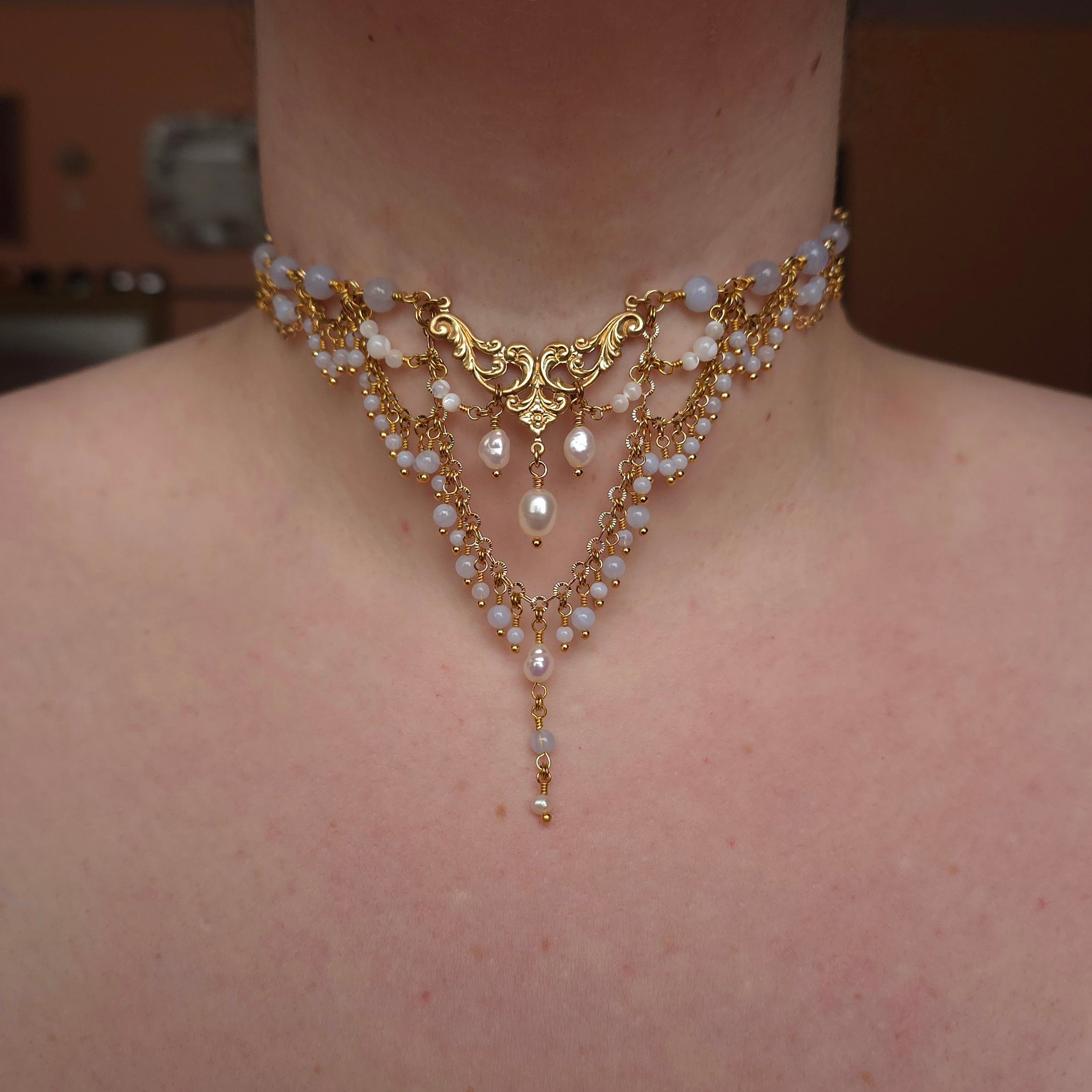 ENDLESS SEA | Gold & Blue Lace Agate Renaissance Inspired Statement Choker