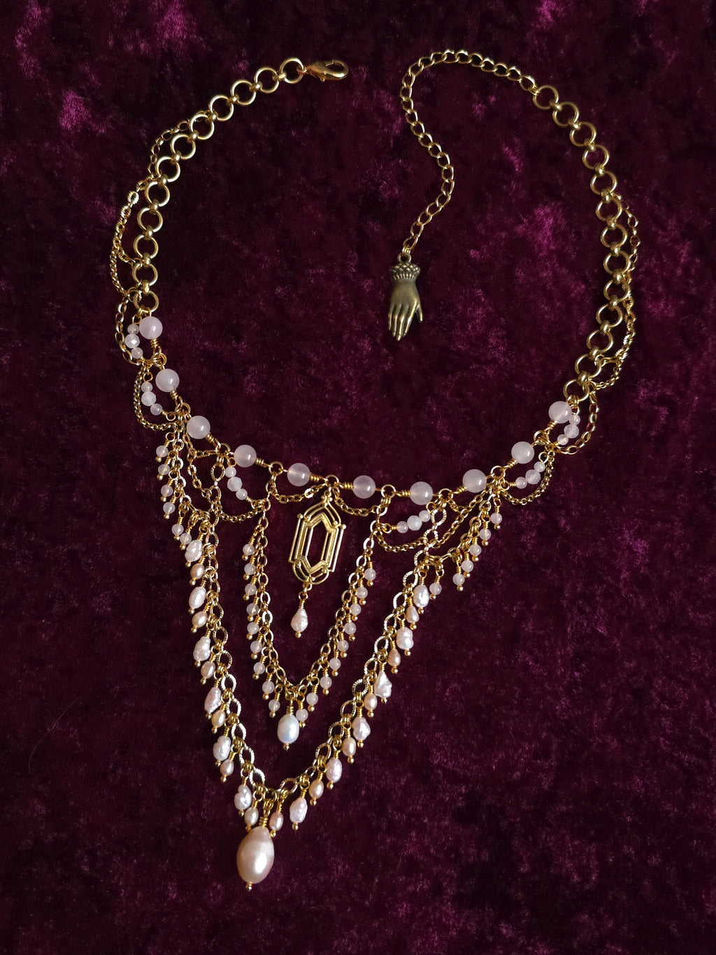 FIRST LIGHT | Gold & Rose Quartz Renaissance Inspired Statement Choker