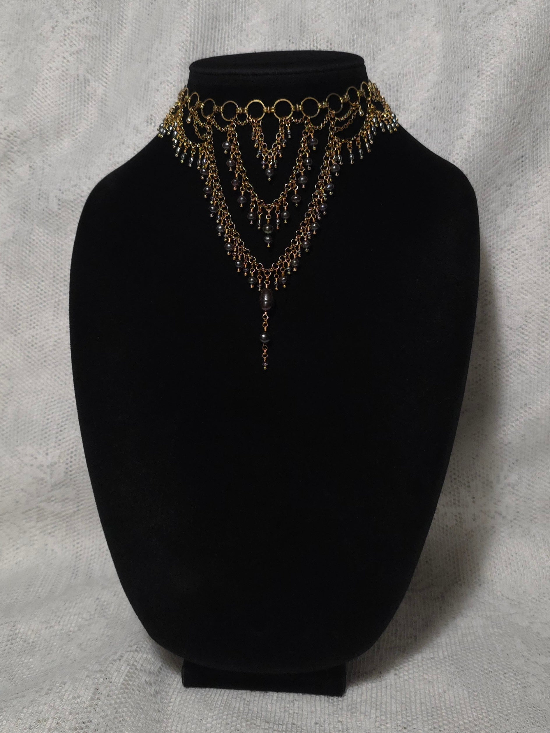 PRECIPICE | Gold & Black Pearl Renaissance Inspired Statement Choker