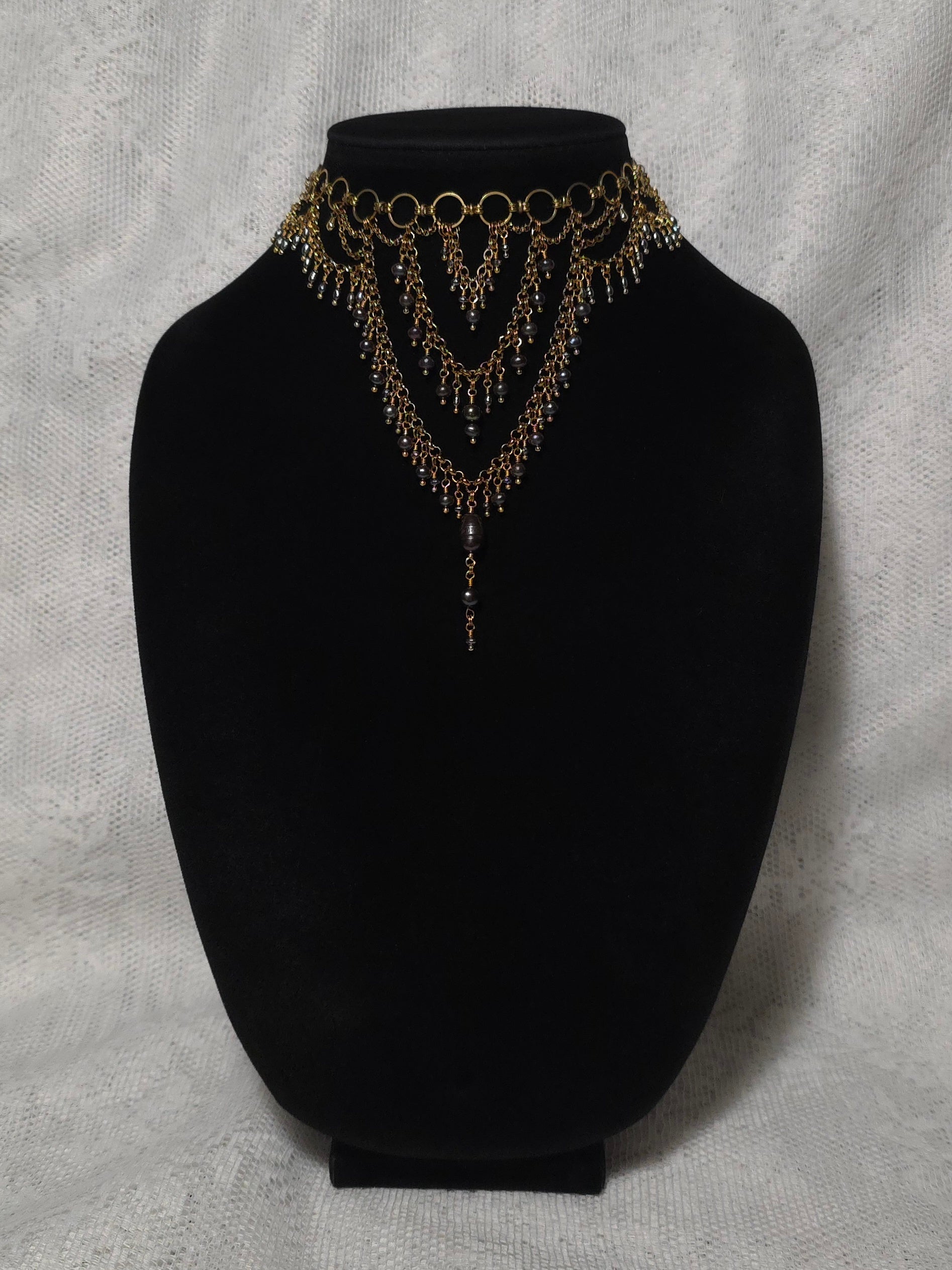 PRECIPICE | Gold & Black Pearl Renaissance Inspired Statement Choker