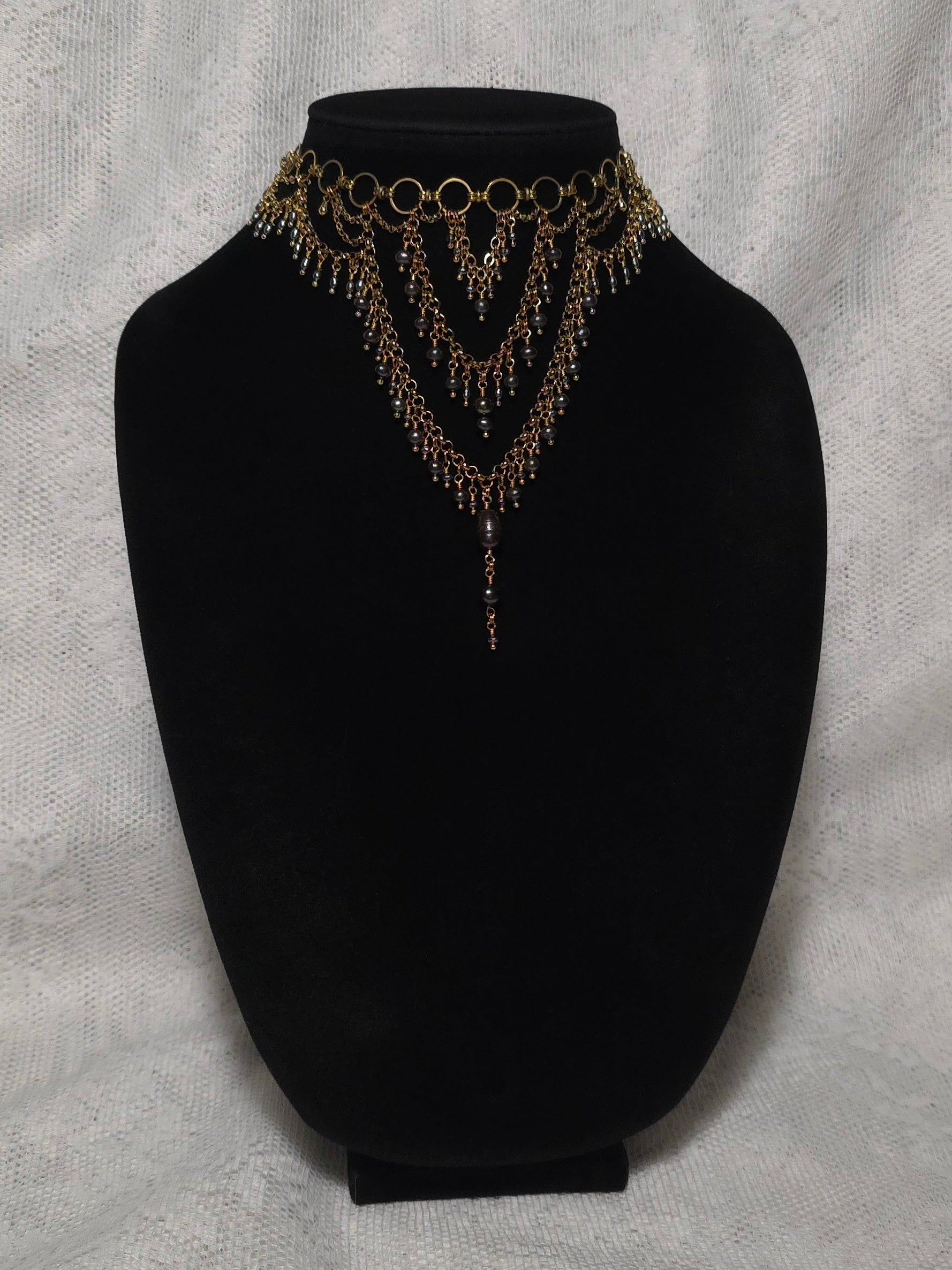 PRECIPICE | Gold & Black Pearl Renaissance Inspired Statement Choker