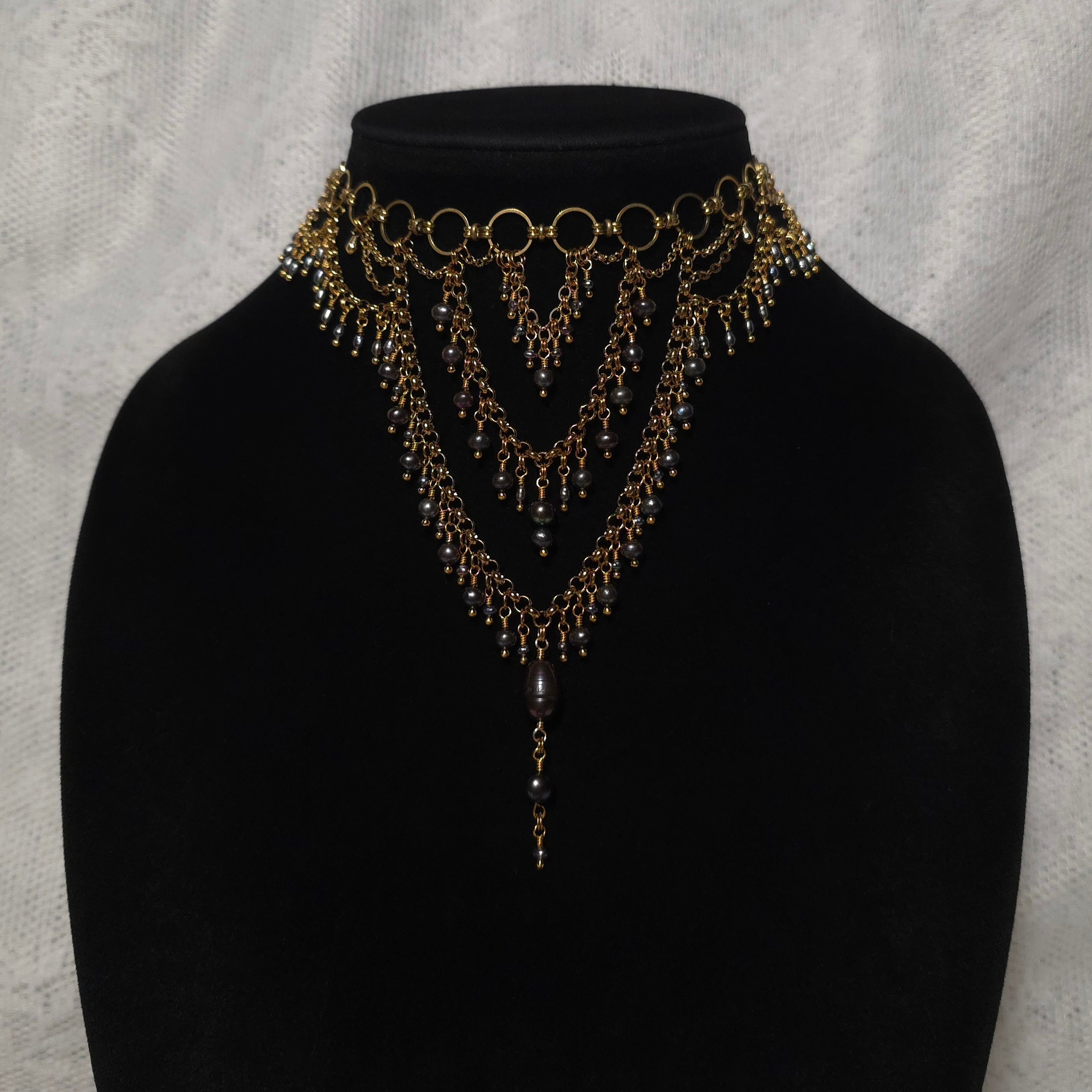 PRECIPICE | Gold & Black Pearl Renaissance Inspired Statement Choker